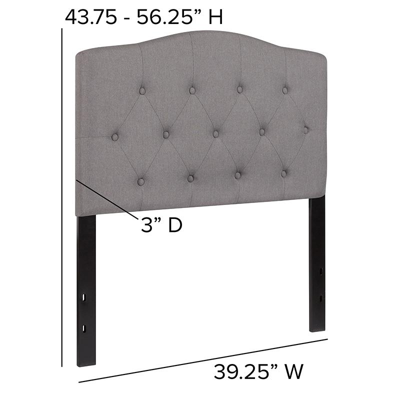Light gray tufted upholstered twin size headboard from Start2Finish with cushioned fabric and button-tufted design.