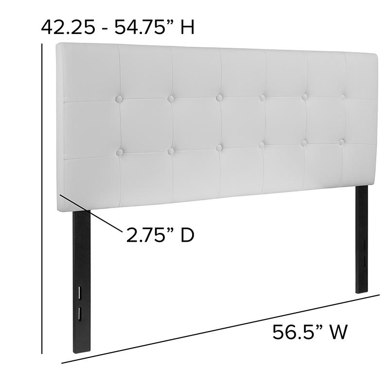 White tufted upholstered full-size headboard with padded headrest and button detailing, designed for a stylish bedroom.