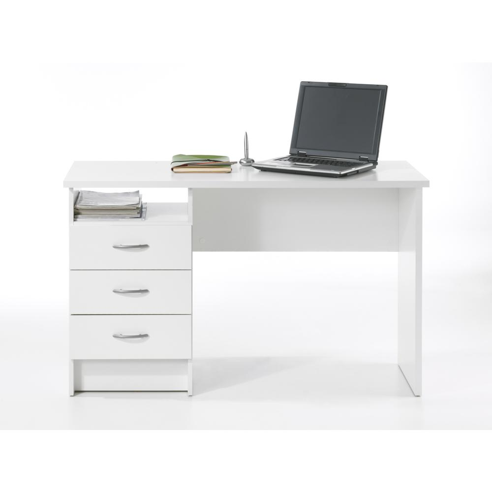 White Whitman Desk with 3 drawers from Start2Finish, featuring a sleek surface and modern design for workspace organization.