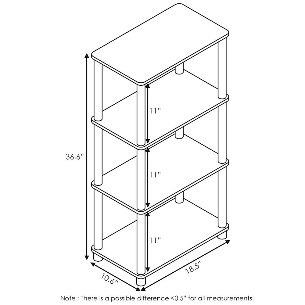 Furinno Turn-N-Tube 4-tier storage shelf in French Oak Grey and black, furniture piece with open shelving design.