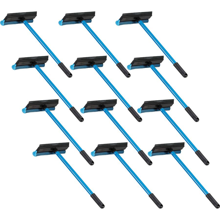 Start2Finish Ettore auto squeegee scrubber with 8-inch rubber blade and 16-inch aluminum handle, blue, lightweight and streak-free.