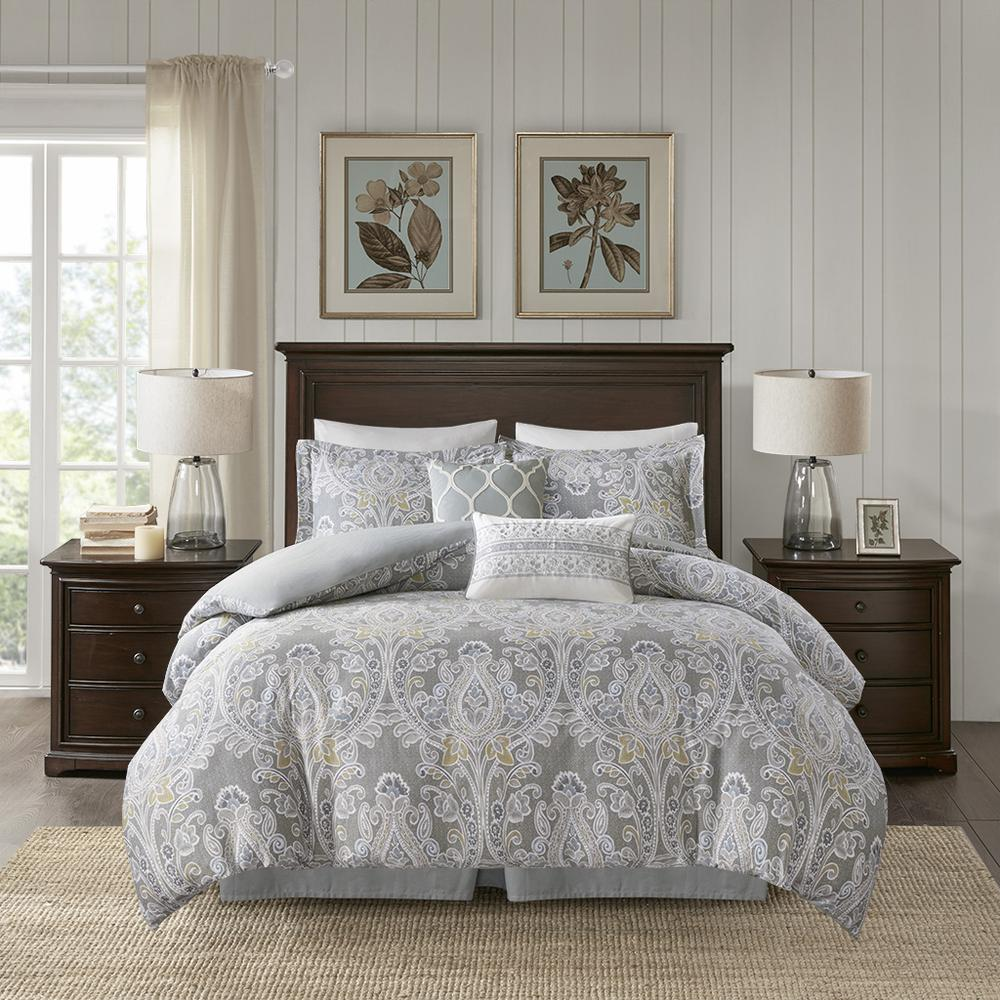 Start2Finish 6-piece cotton comforter bedding set with coordinated pillow shams and decorative pillows on a neatly made bed.