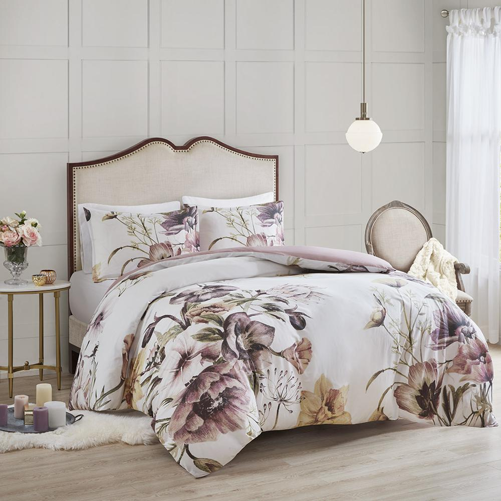 Start2Finish Cassandra 3-piece cotton printed duvet cover set in blush with floral design, bedding for a cozy bedroom look.