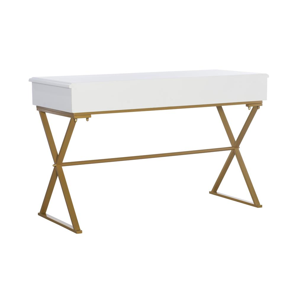 White Two-Drawer Campaign Desk by Start2Finish, showcasing a sturdy furniture piece with two drawers and clean modern design.