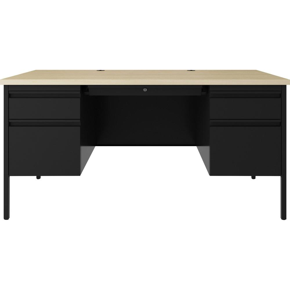 Lorell Fortress Series double-pedestal steel desk with black finish, 60-inch size, 1.1-inch top and file drawers.