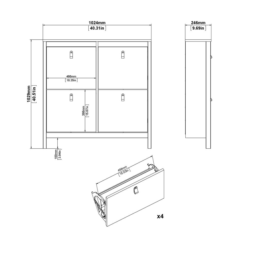 White Madrid 4 Drawer Shoe Cabinet by Start2Finish with sleek design and four spacious drawers for organized shoe storage.