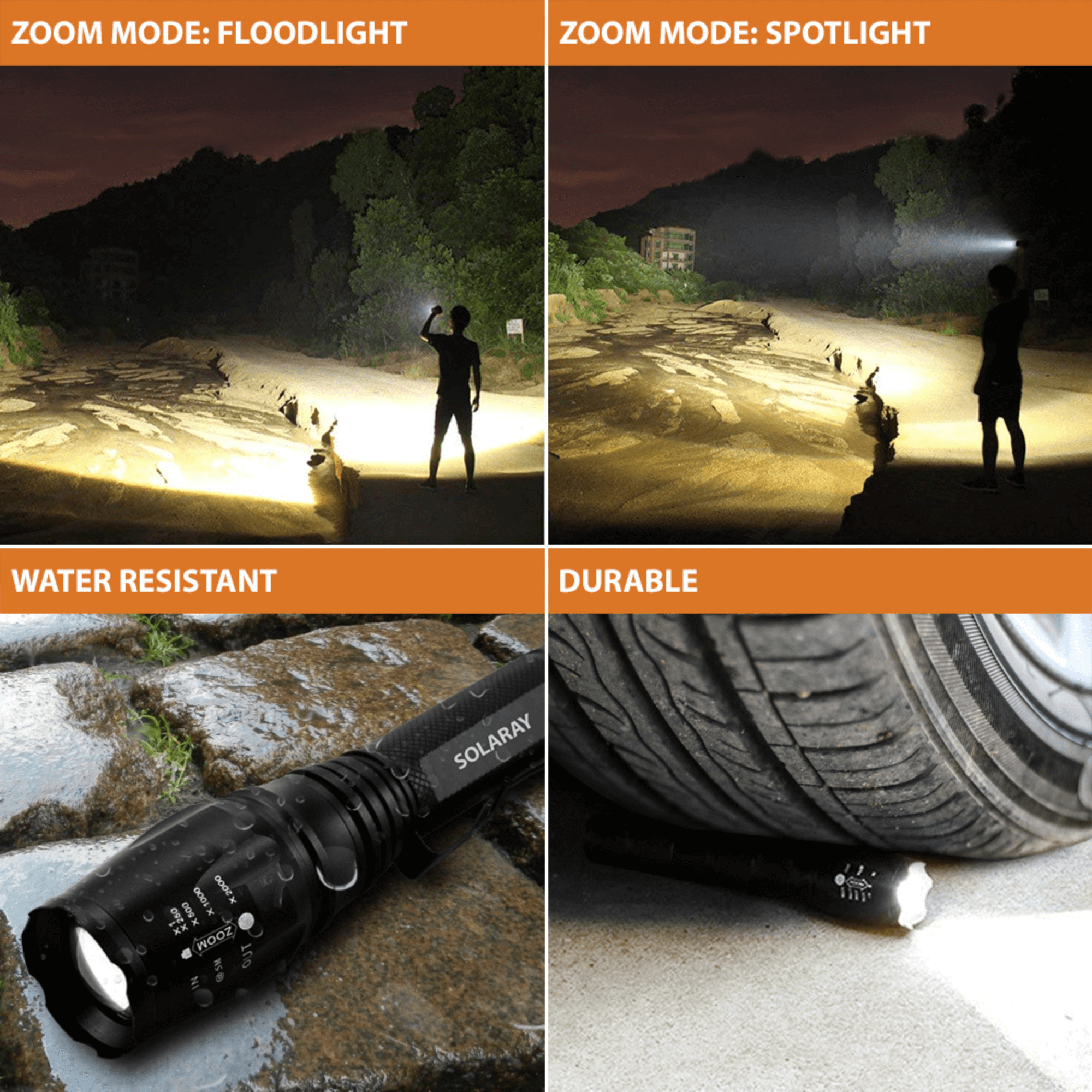 Black Lavender Solaray ZX-1XL 18650 LED tactical flashlight kit for camping, featuring a durable black flashlight with adjustable beam.