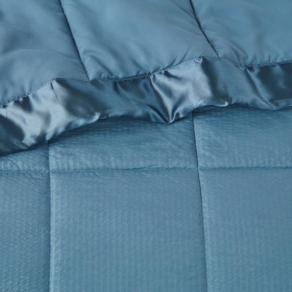 Start2Finish oversized down alternative bedding blanket with satin trim, showing plush fabric and elegant finishing details.