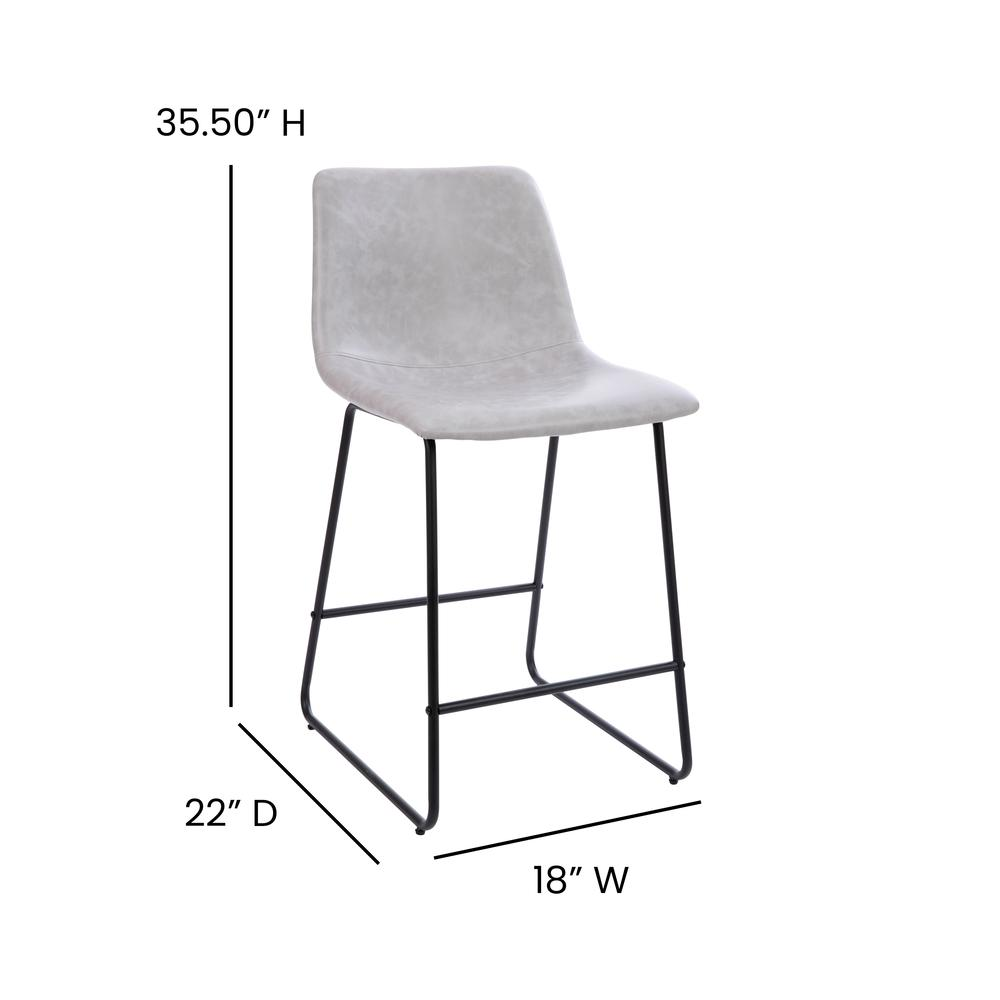 Set of two 24-inch Light Gray LeatherSoft counter height barstools by Start2Finish, featuring cushioned seats and sleek modern design.