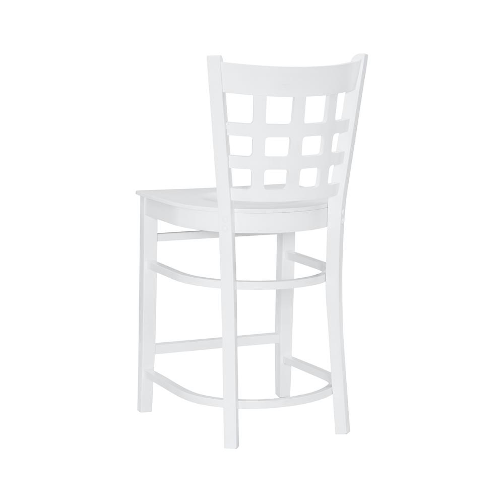 Set of two white Lola counter stools by Start2Finish, featuring sleek design and sturdy wooden legs for modern kitchen seating.