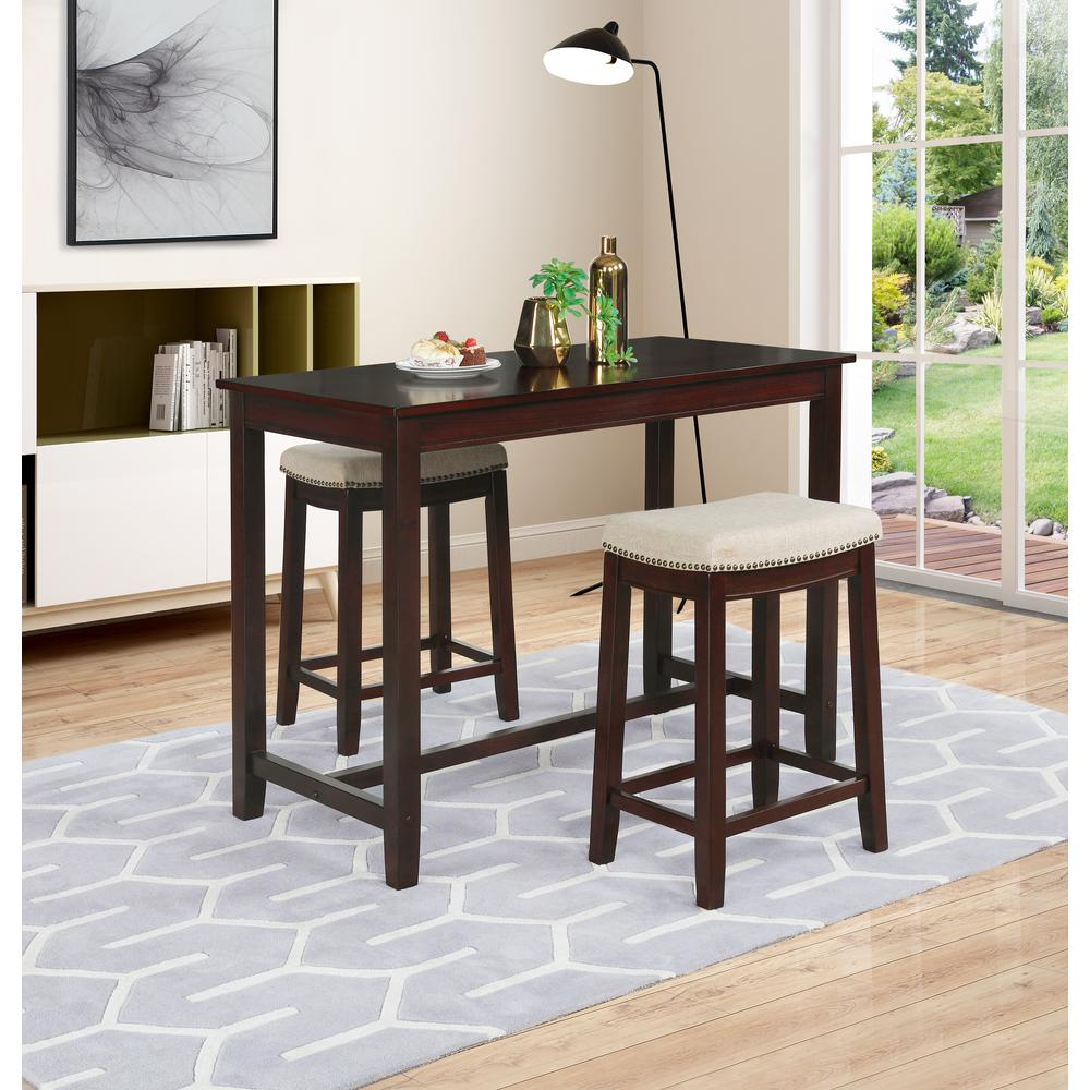 Start2Finish Claridge Counter Pub Table in brown wood finish, showing the tabletop and sturdy base with a modern design.