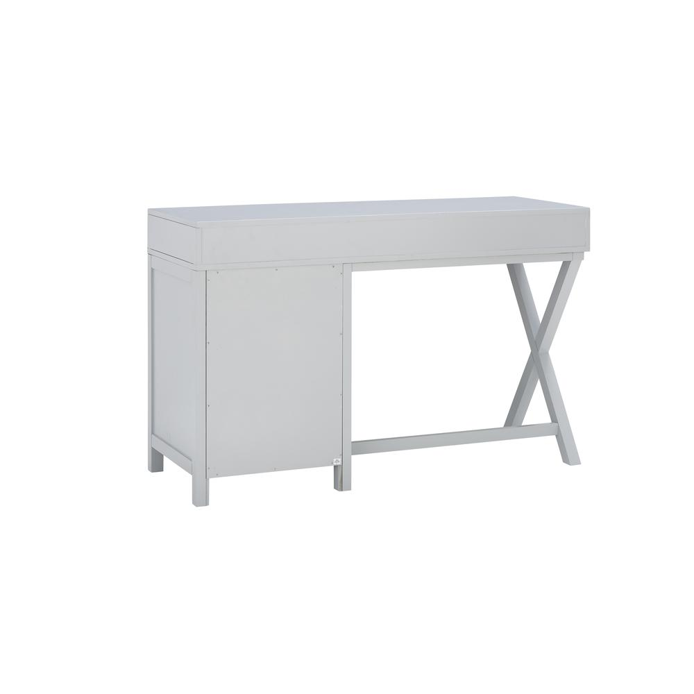 Gray Peggy Side Storage Desk by Start2Finish, featuring a modern furniture design with side storage compartments.