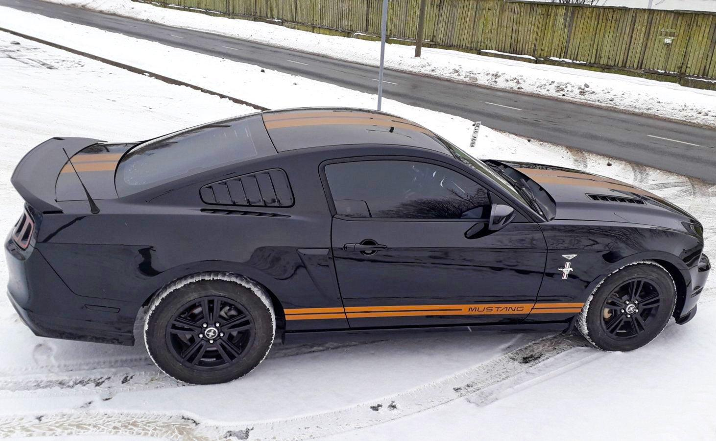 Start2Finish racing stripes car vinyl decals set with bold black and white automotive graphic stripes on a vehicle surface.