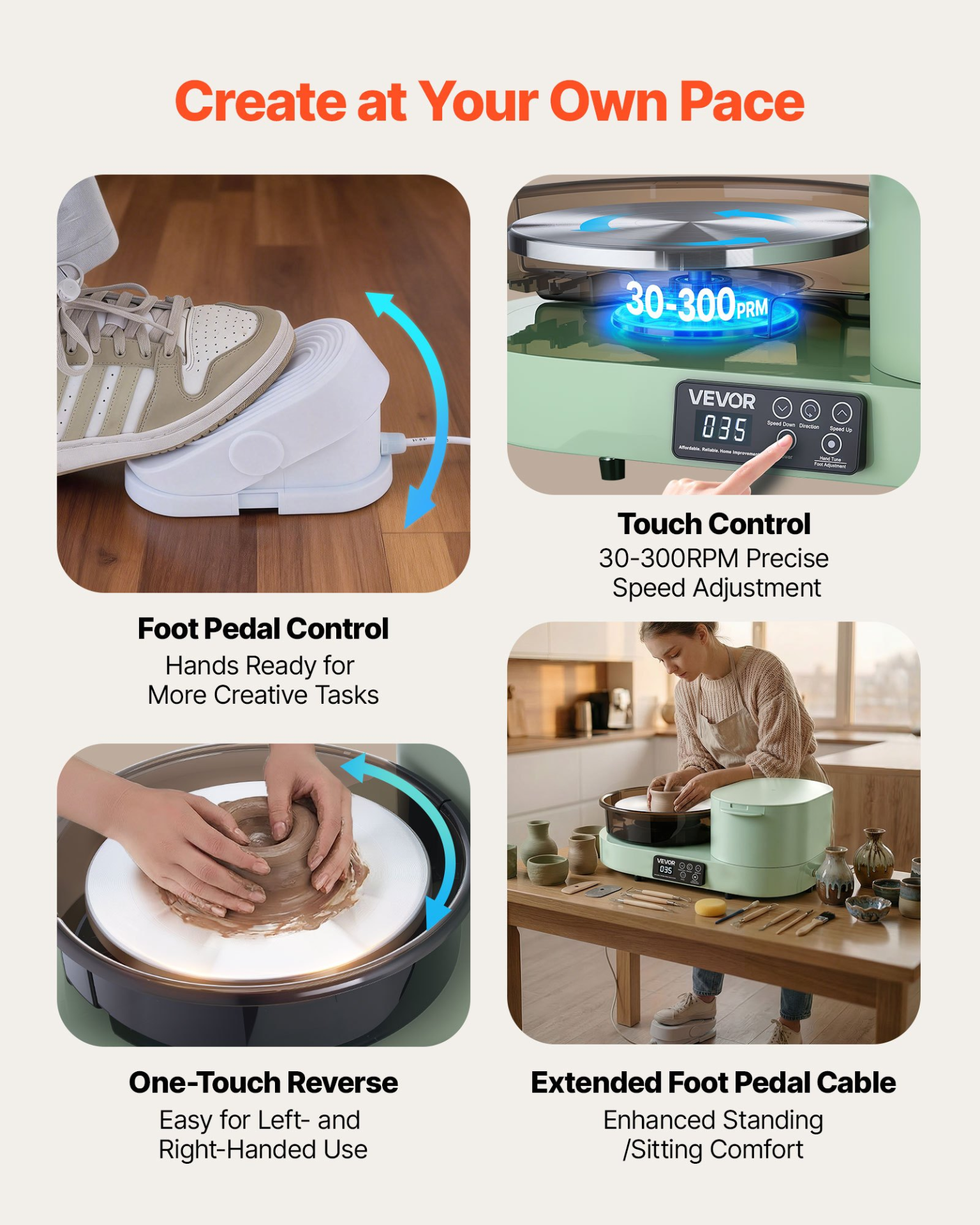 Start2Finish VEVOR pottery wheel for adults with 11-inch aluminum turntable, 450W electric motor, adjustable speed, green finish.