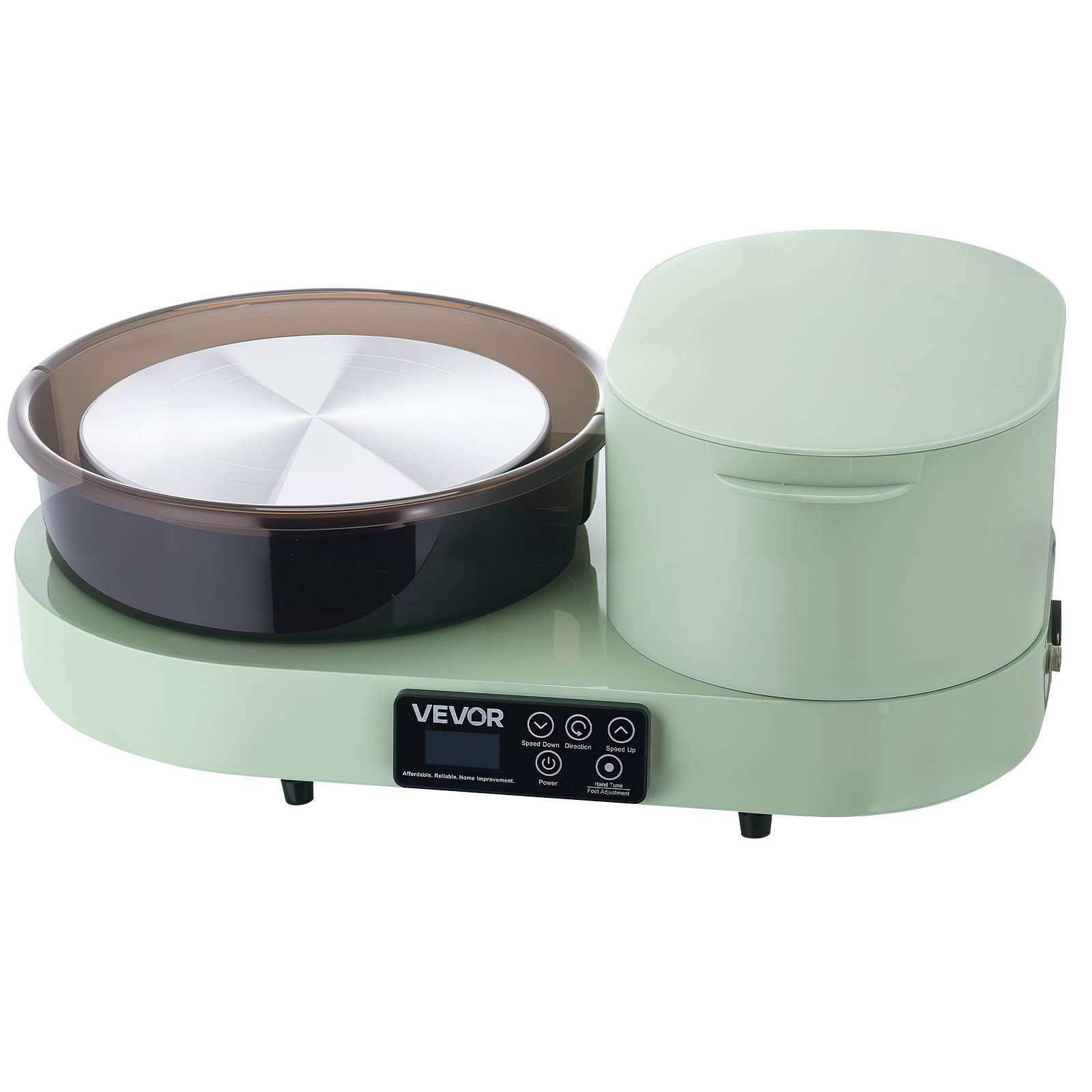 Start2Finish VEVOR pottery wheel for adults with 11-inch aluminum turntable, 450W motor, foot pedal, adjustable speed, green color.