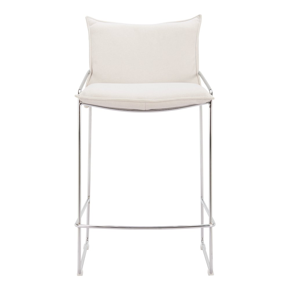 White Pola Counter Stool by Start2Finish featuring a modern, sleek design with a curved seat and sturdy metal legs.