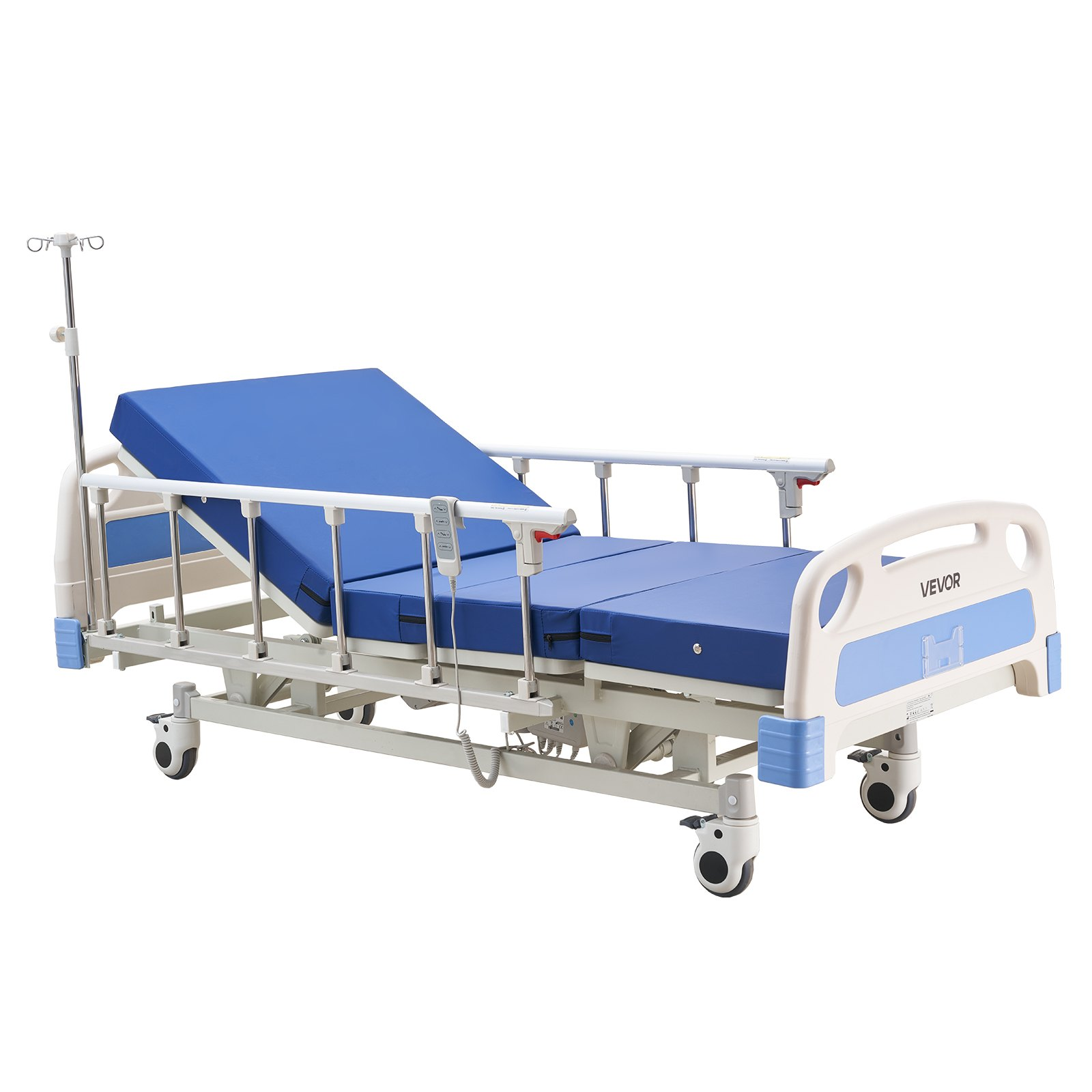 Start2Finish VEVOR electric hospital bed with adjustable backrest, legrest, height, high-density mattress, locking casters, medical equipment
