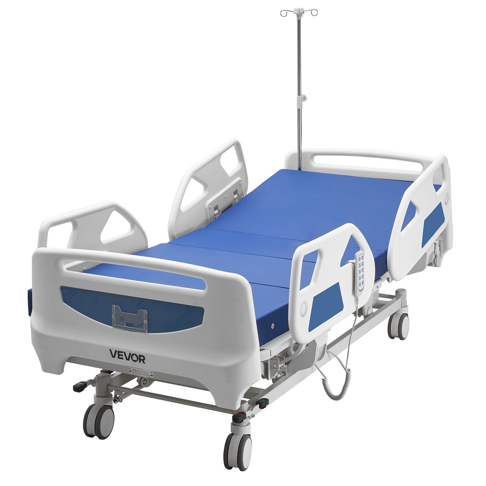 Start2Finish VEVOR electric hospital bed with adjustable positions, Trendelenburg, locking casters, and sturdy 550LBS capacity.