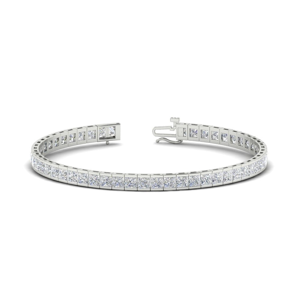 Start2Finish 6.00 CTW created moissanite princess cut half bezel tennis bracelet in 14K gold over sterling silver, showcasing sparkling stones.