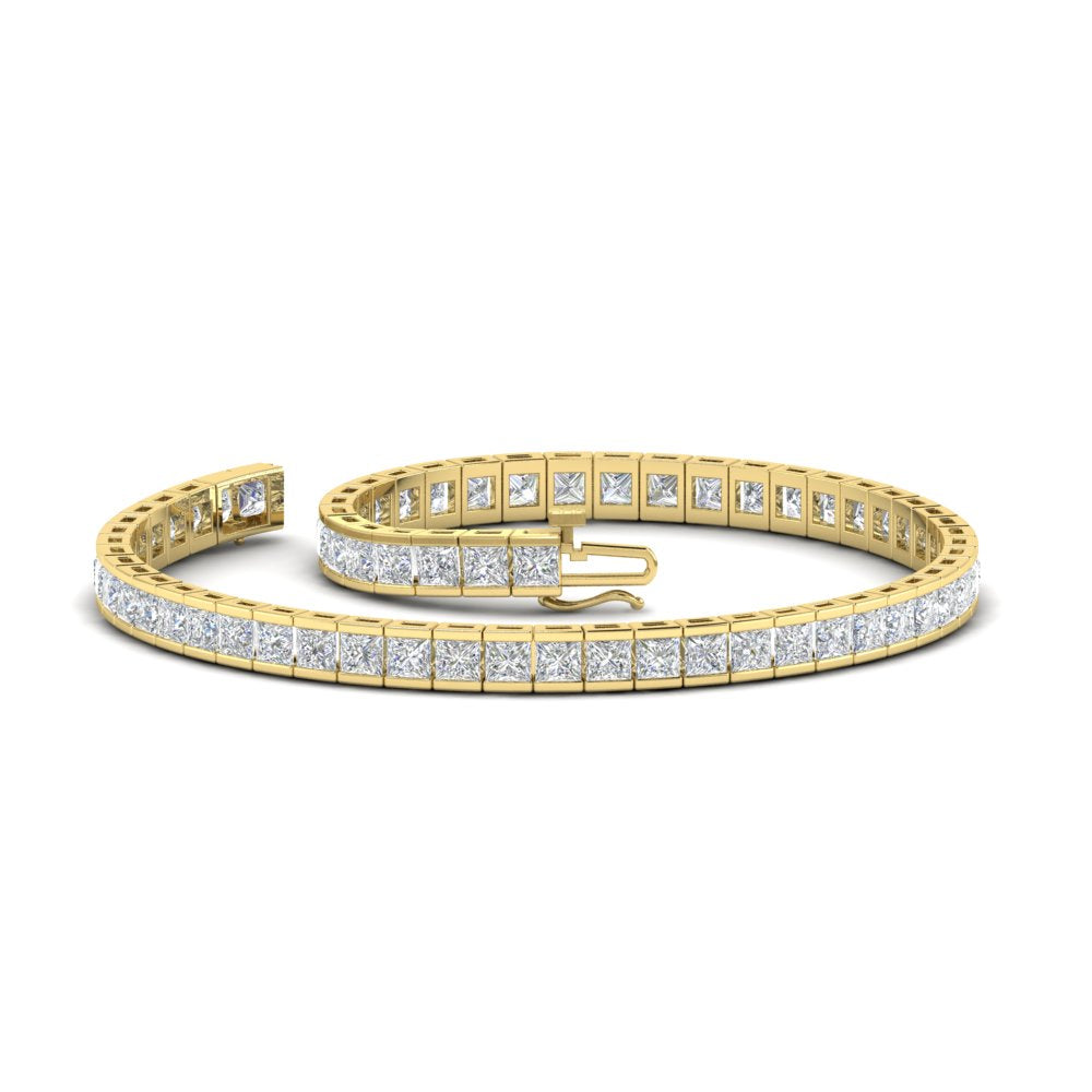 Start2Finish 6.00 CTW created moissanite princess cut half bezel tennis bracelet in 14K gold over sterling silver.