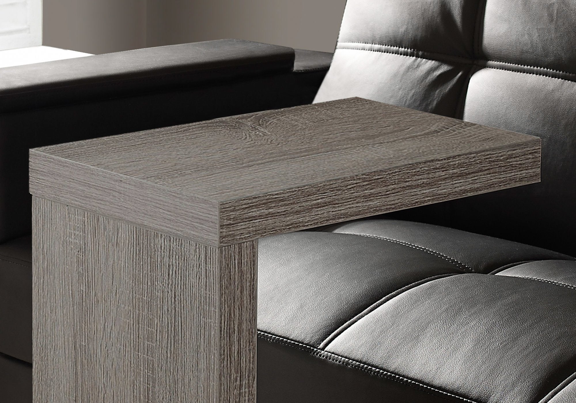 White hollow core particle board accent table measuring 11.5 x 18 x 24 inches, with a simple, modern design.