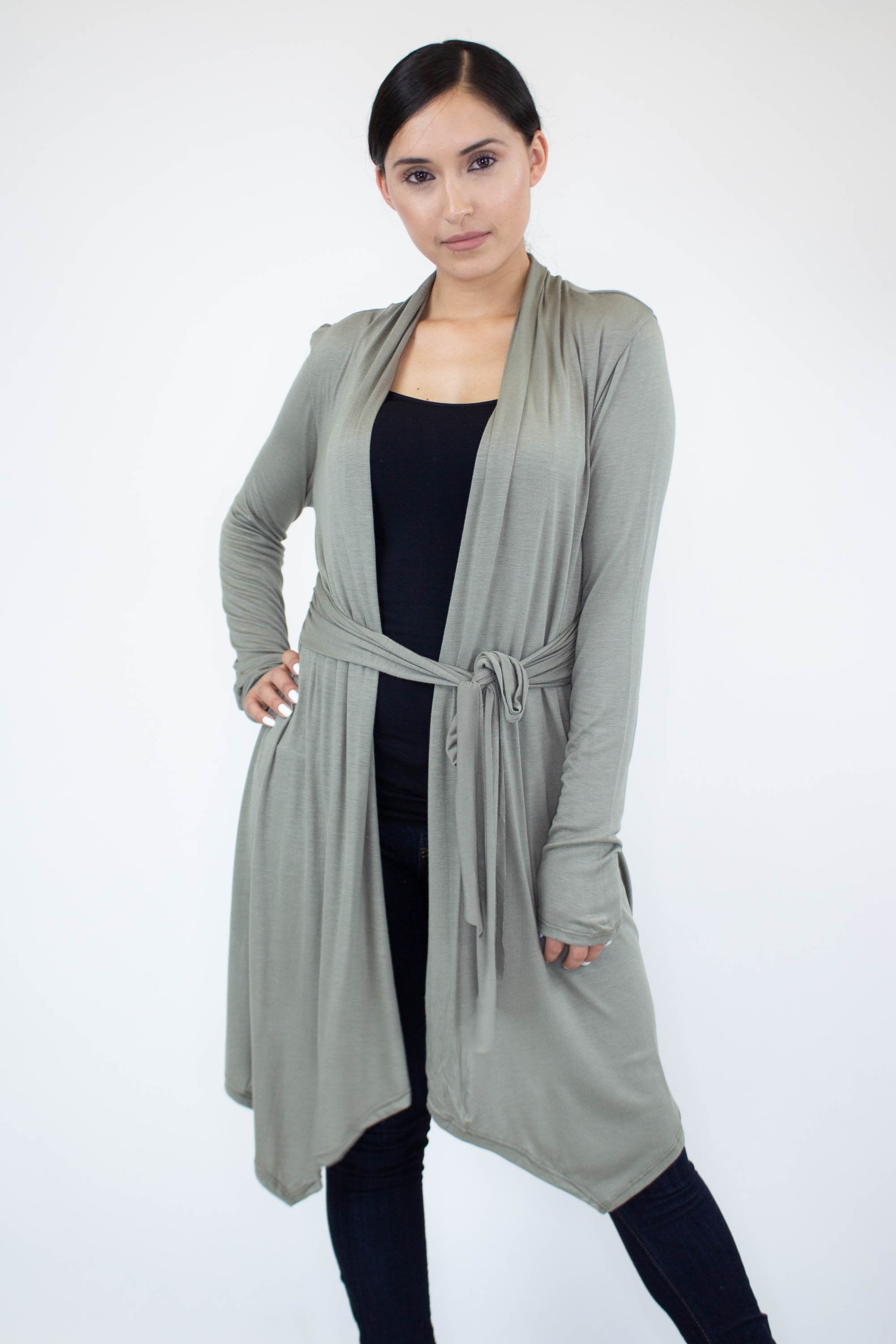 Yellow Hera lightweight waist tie cardigan, soft knit clothing with a relaxed fit and front tie detail.