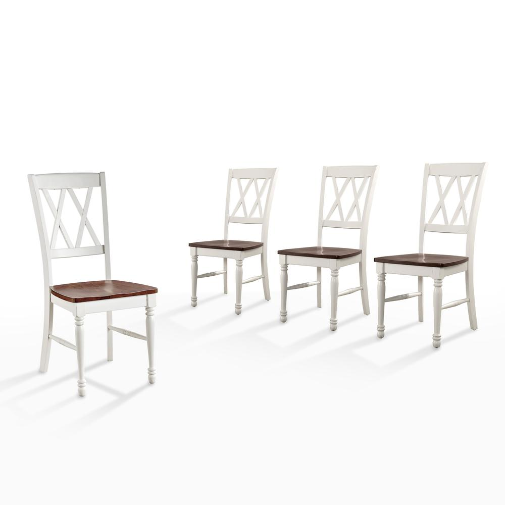 Set of four Shelby dining chairs by Start2Finish, showcasing wooden legs and upholstered seats in a modern dining room setting.