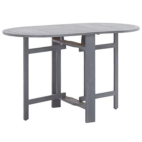 Gray solid acacia wood dining table by Start2Finish, medium size, foldable design, showing smooth surface and sturdy legs.