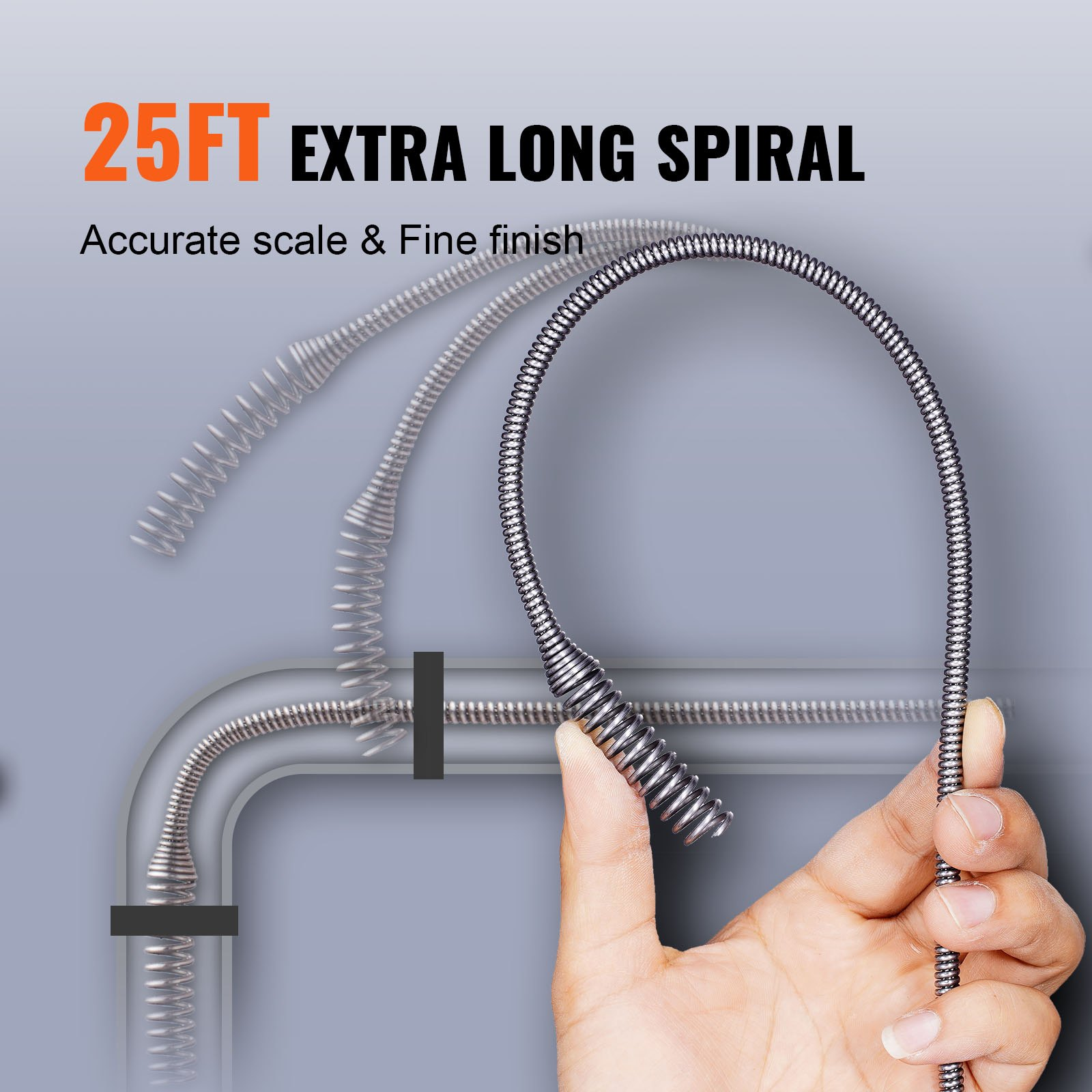 Start2Finish VEVOR 25Ft drain auger with drill attachment, plumbing snake for kitchen, bathroom, shower drain cleaning.