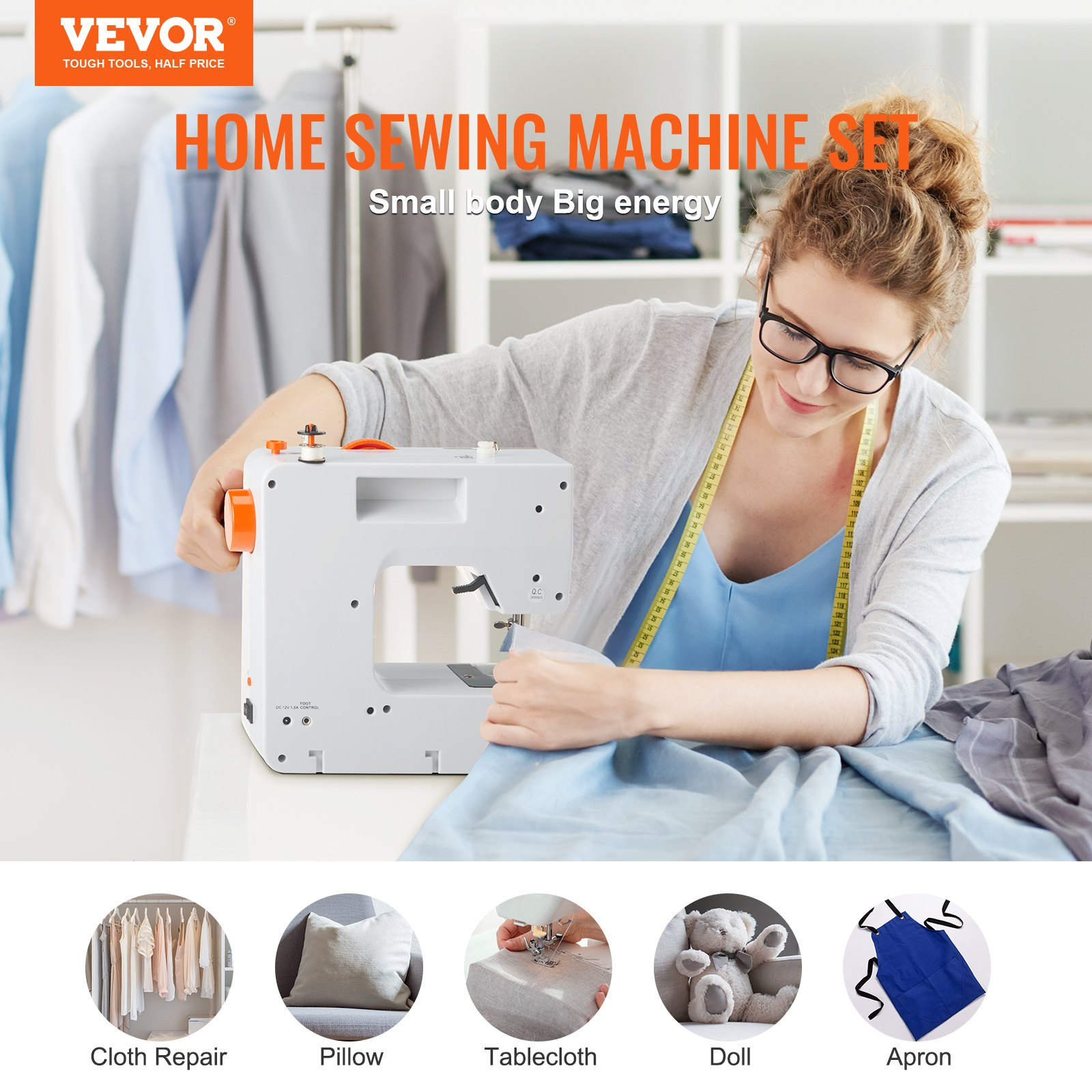 Start2Finish VEVOR portable sewing machine with 38 stitches, reverse sewing, extension table, foot pedal, and accessories for home use