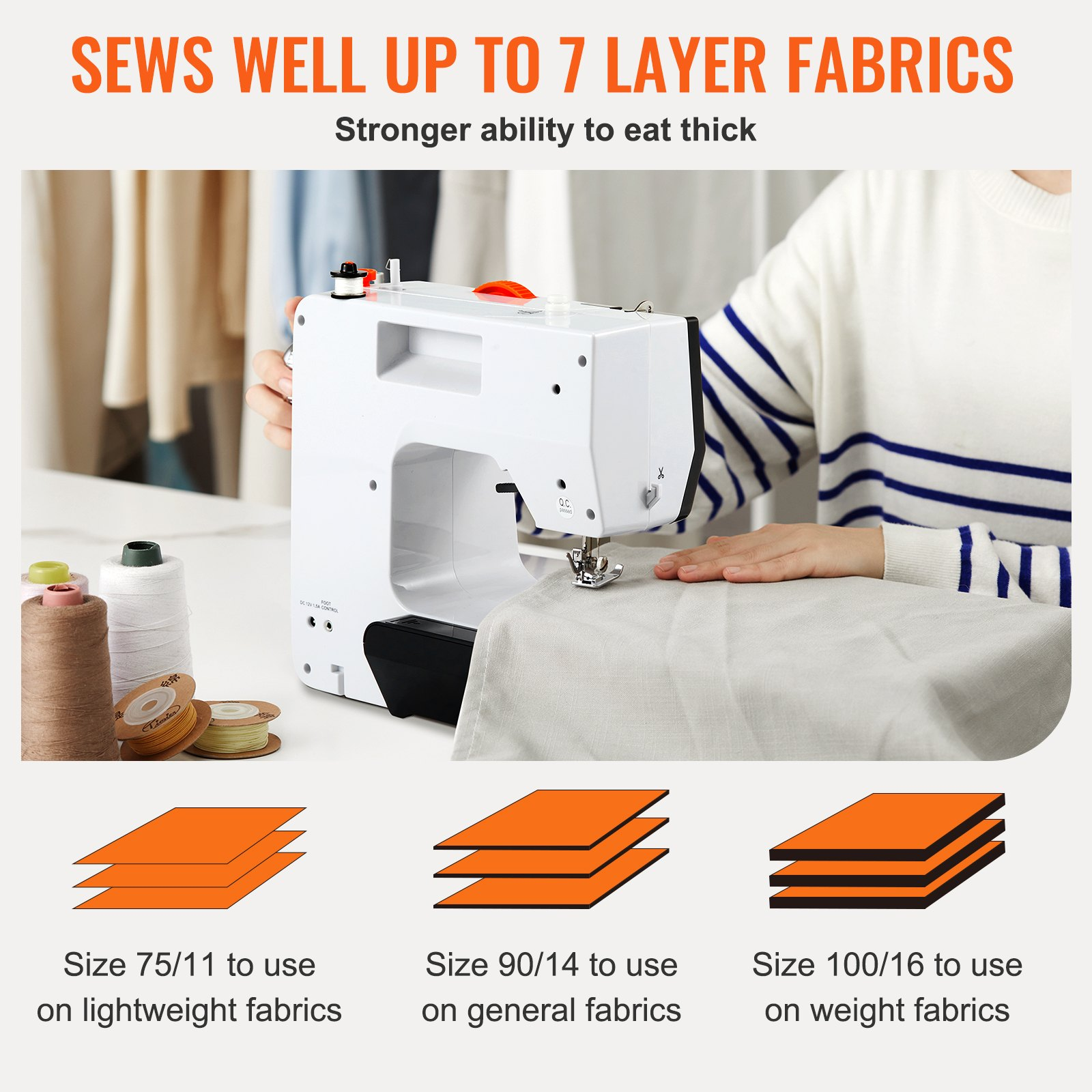 Start2Finish VEVOR portable sewing machine with 38 built-in stitches, reverse sewing, extension table, foot pedal, and accessories for home use.