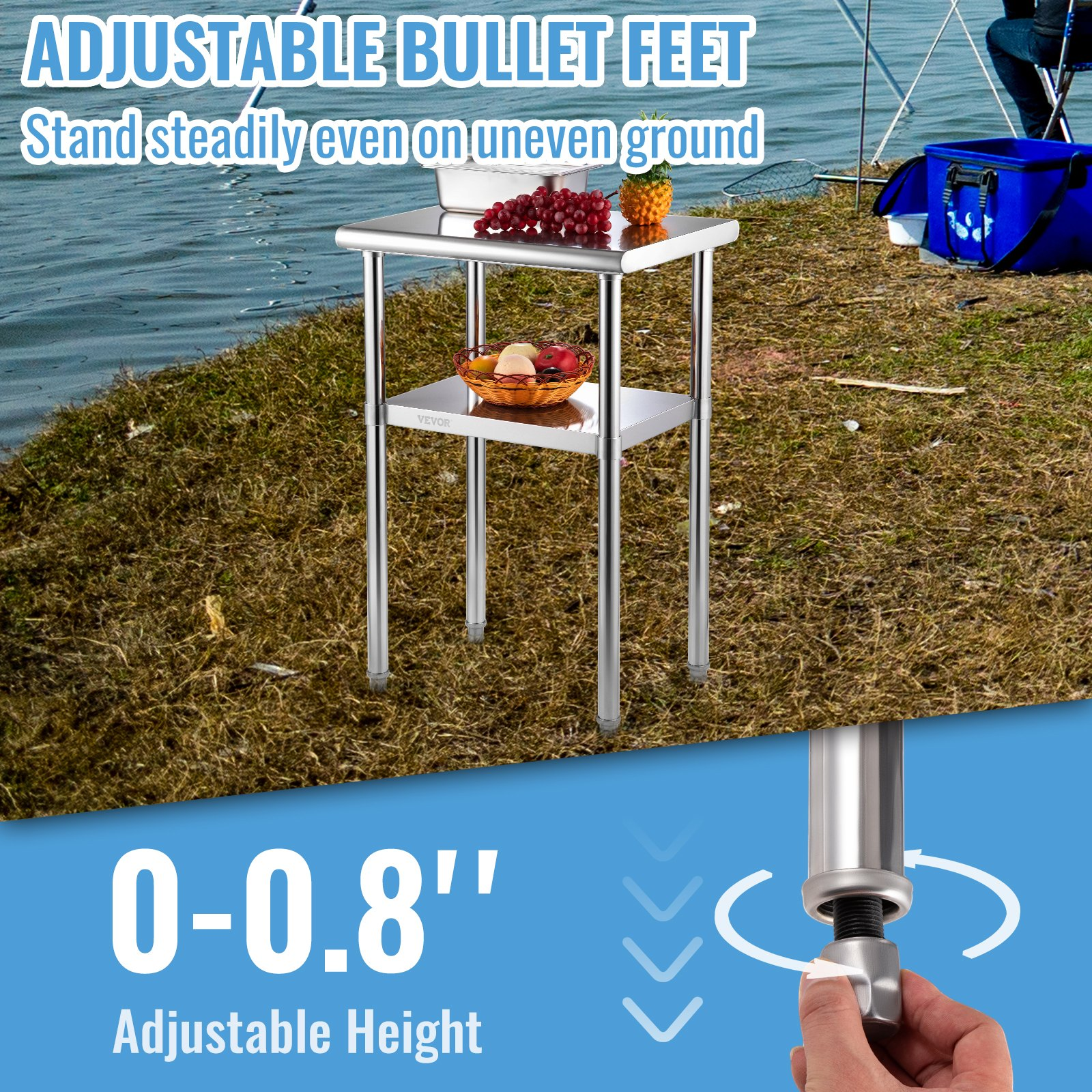 Start2Finish stainless steel prep table with adjustable undershelf, 24x18x36 inches, heavy-duty kitchen or workshop workstation