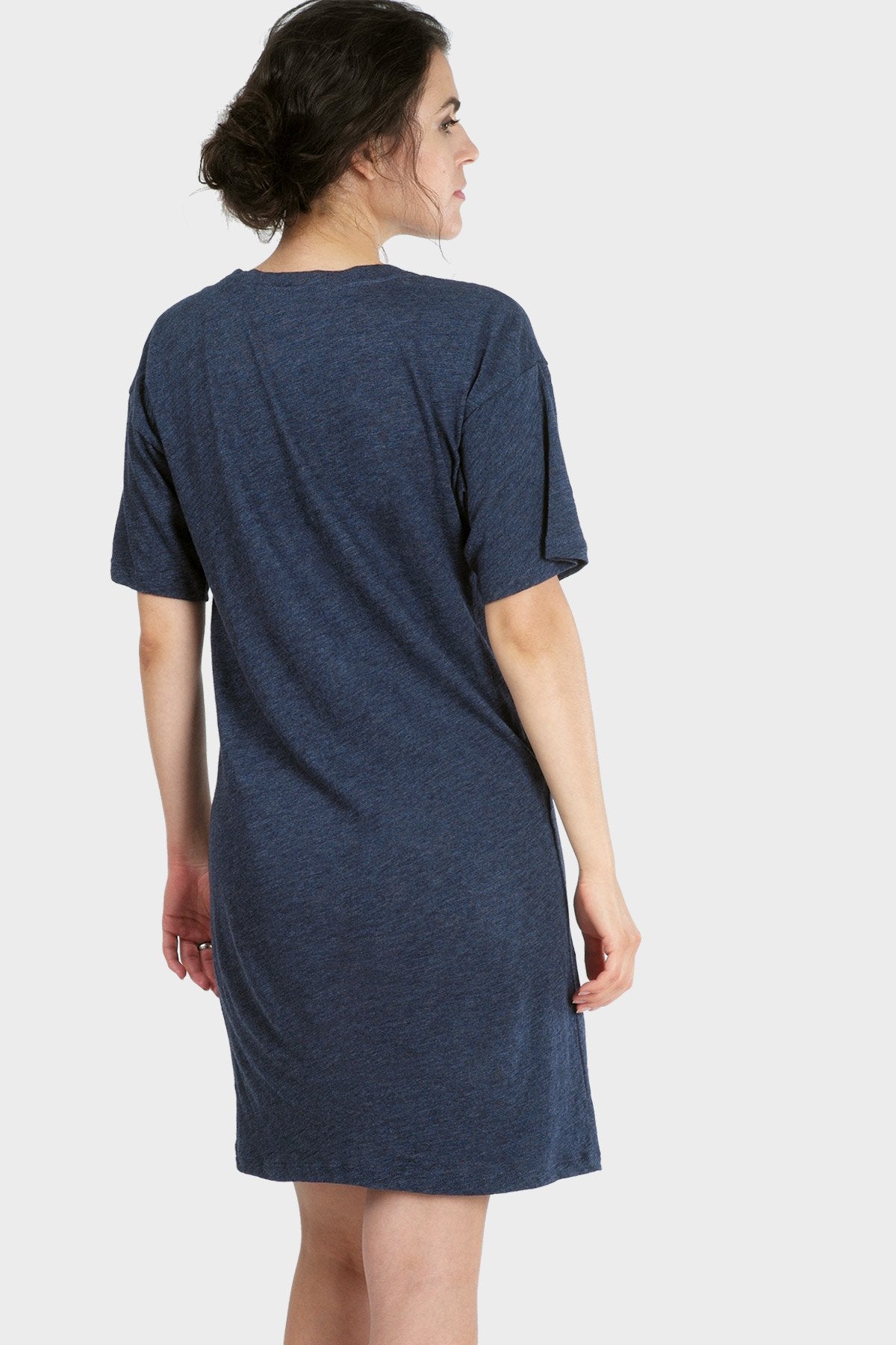 Gold Felix Mika organic T-shirt dress shown on a model, casual and comfortable with a relaxed fit and simple design.