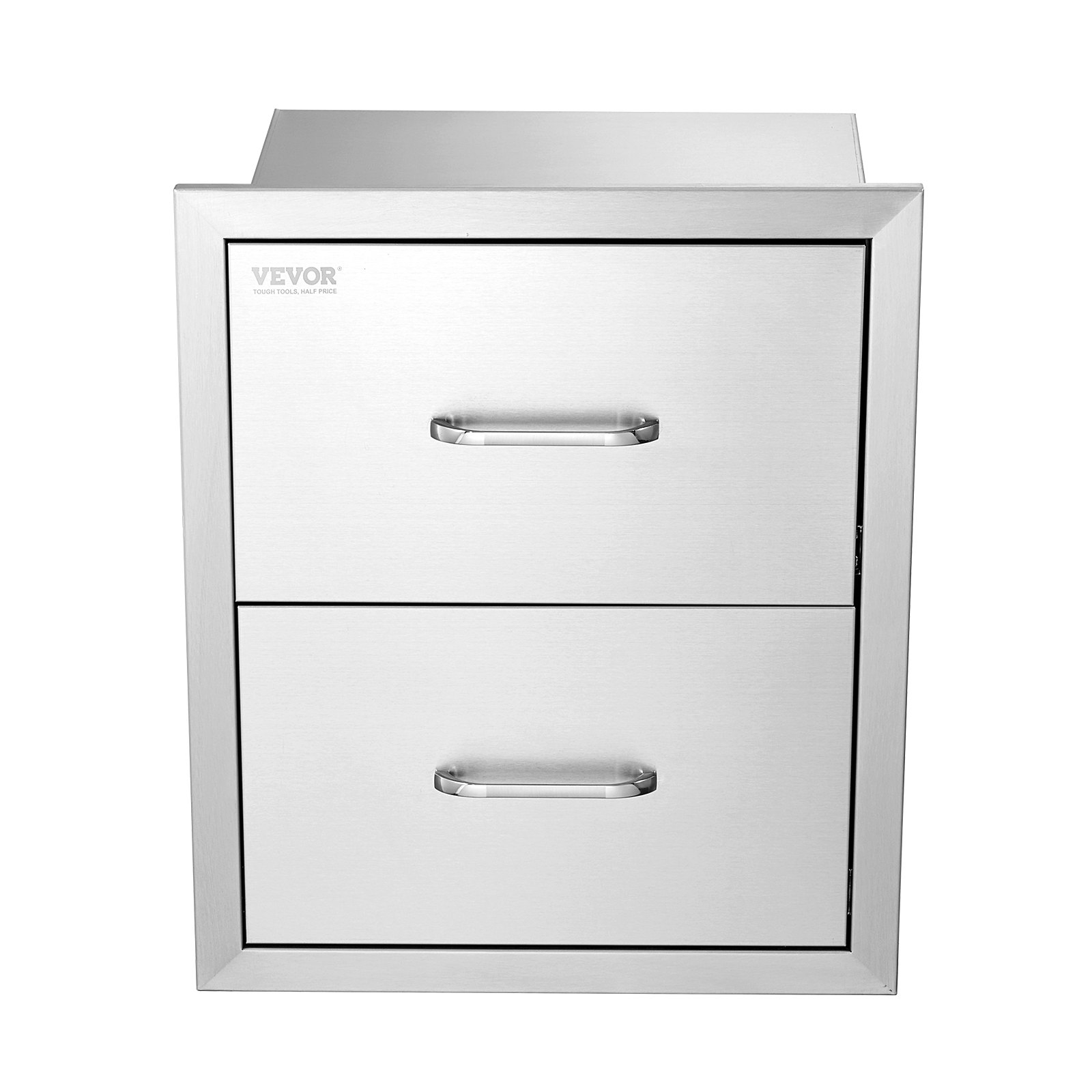 Start2Finish VEVOR outdoor kitchen double BBQ drawers in stainless steel with handles, flush mount design for patio grill stations