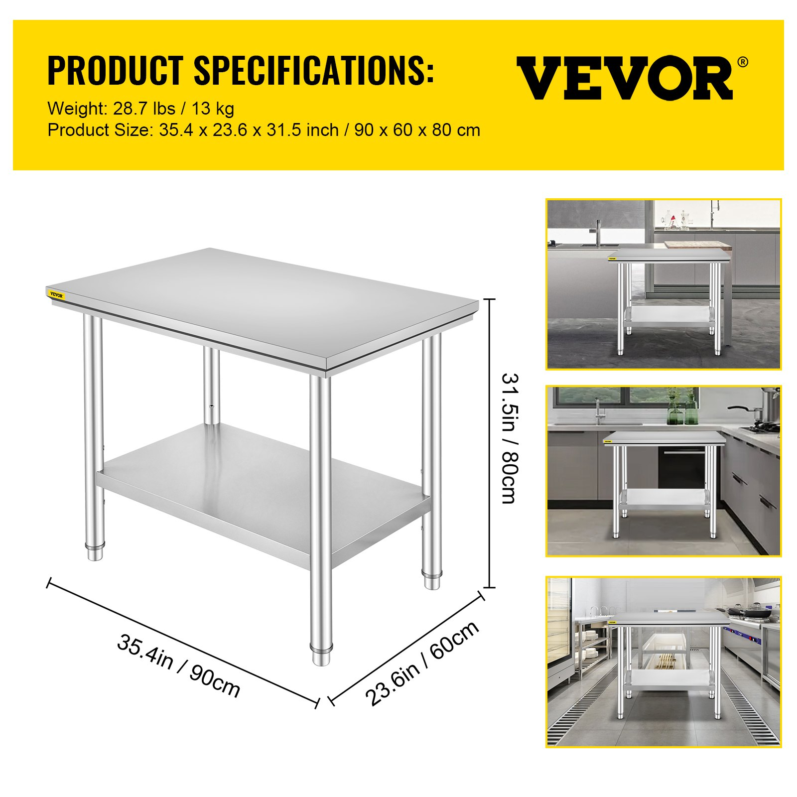 Start2Finish stainless steel prep table with adjustable height levels, 900x600mm work surface, heavy-duty kitchen or workshop furniture.
