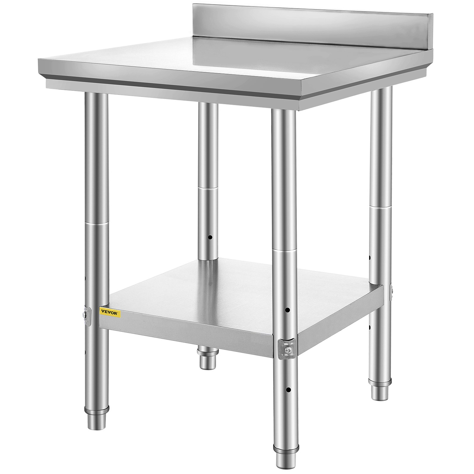 Start2Finish VEVOR stainless steel work table, 24x24x35 inches, with adjustable height for commercial food prep in kitchens and restaurants.