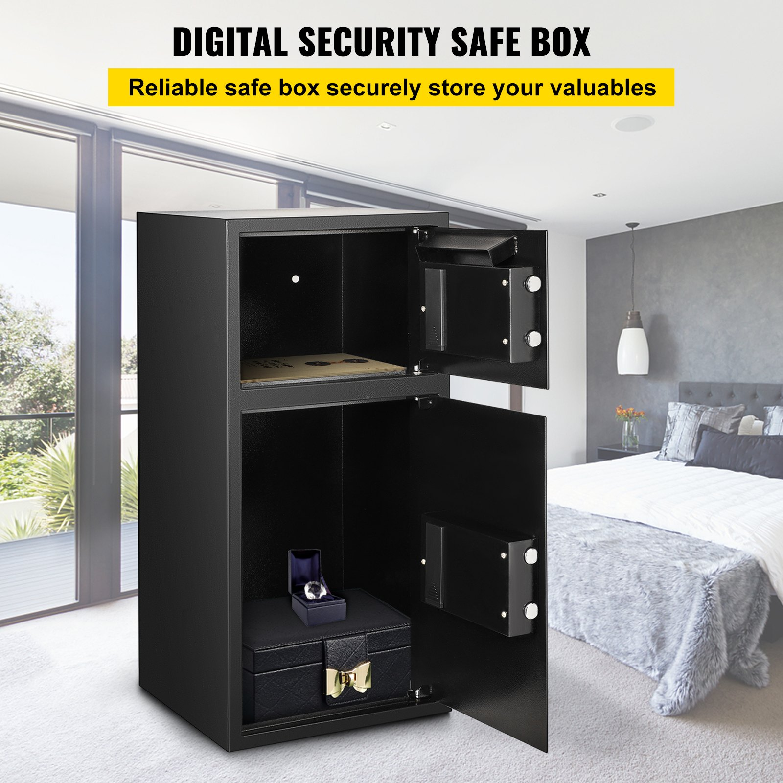 Start2Finish VEVOR large double door steel security safe with digital lock, black, 2.6 cu ft for money, jewelry, and valuables
