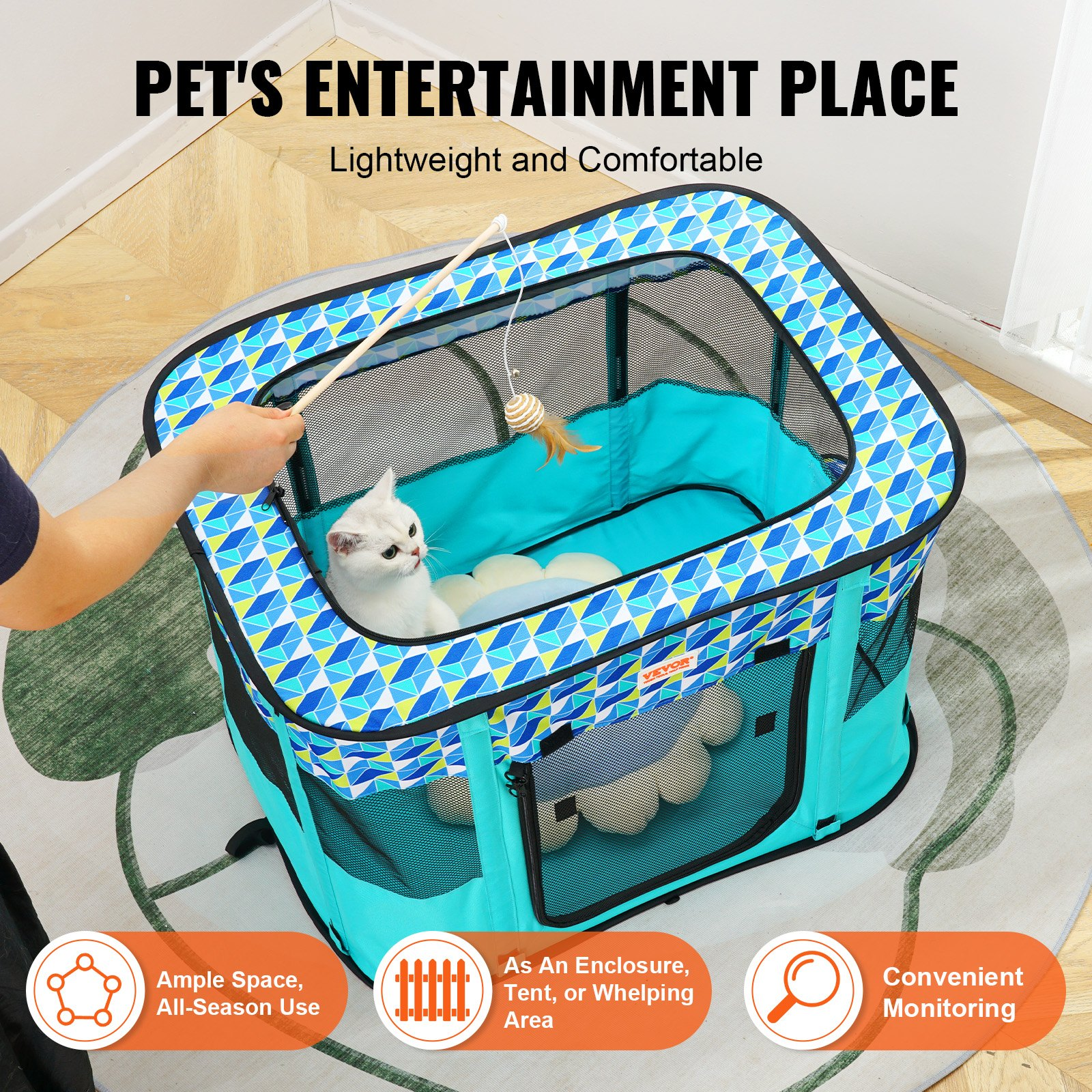 Start2Finish VEVOR foldable pet playpen with waterproof Oxford cloth, removable zipper, for indoor, outdoor, travel, and camping.