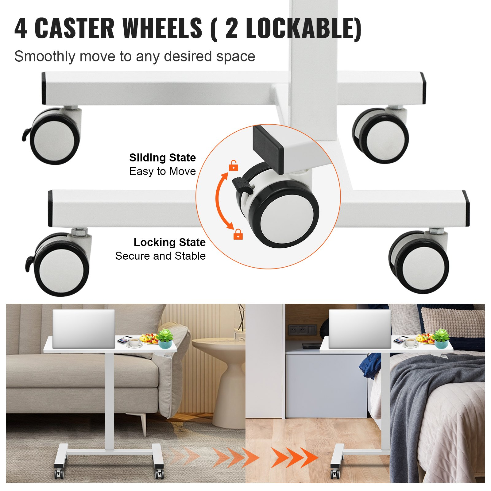 Start2Finish VEVOR mobile standing desk with gas-spring height adjustment, 4 swivel wheels, lockable, portable laptop table for home office