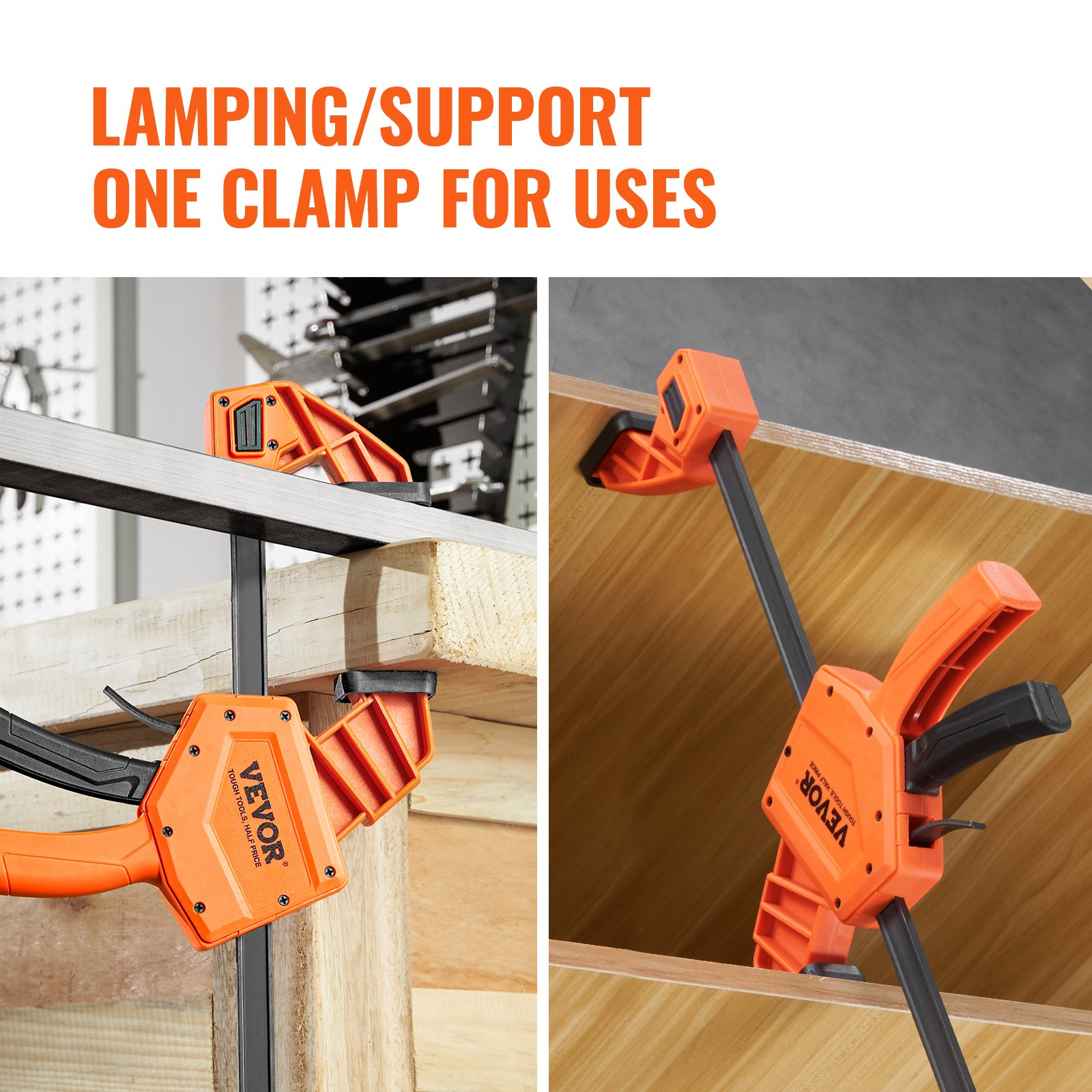 Start2Finish VEVOR 24-inch wood and metal working bar clamps, 2-pack, with quick-change F clamp and 300 lbs load capacity.
