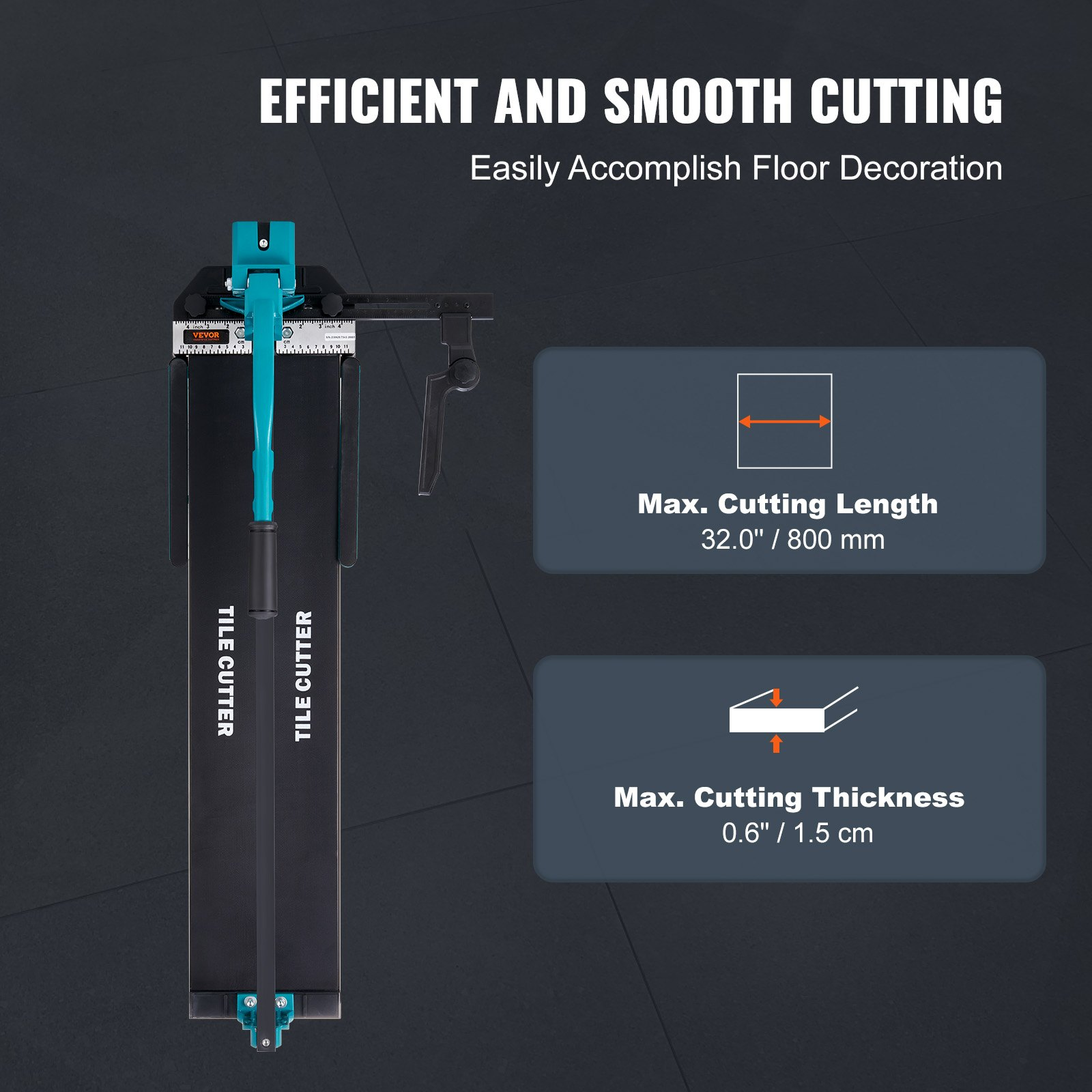 Start2Finish VEVOR 32-inch manual tile cutter with tungsten carbide wheel, infrared positioning, anti-skid feet, and durable rails.
