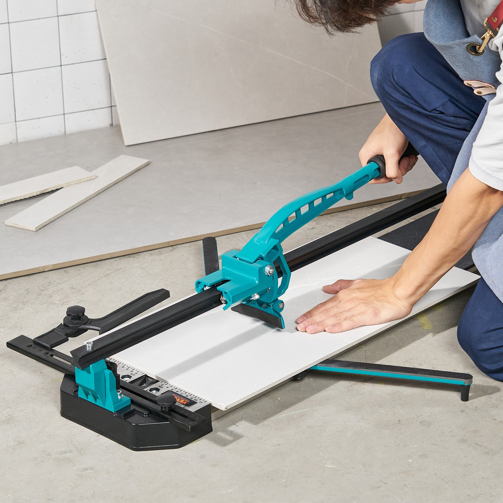 Start2Finish VEVOR 32-inch manual tile cutter for porcelain and ceramic tiles with tungsten carbide wheel and anti-skid feet.
