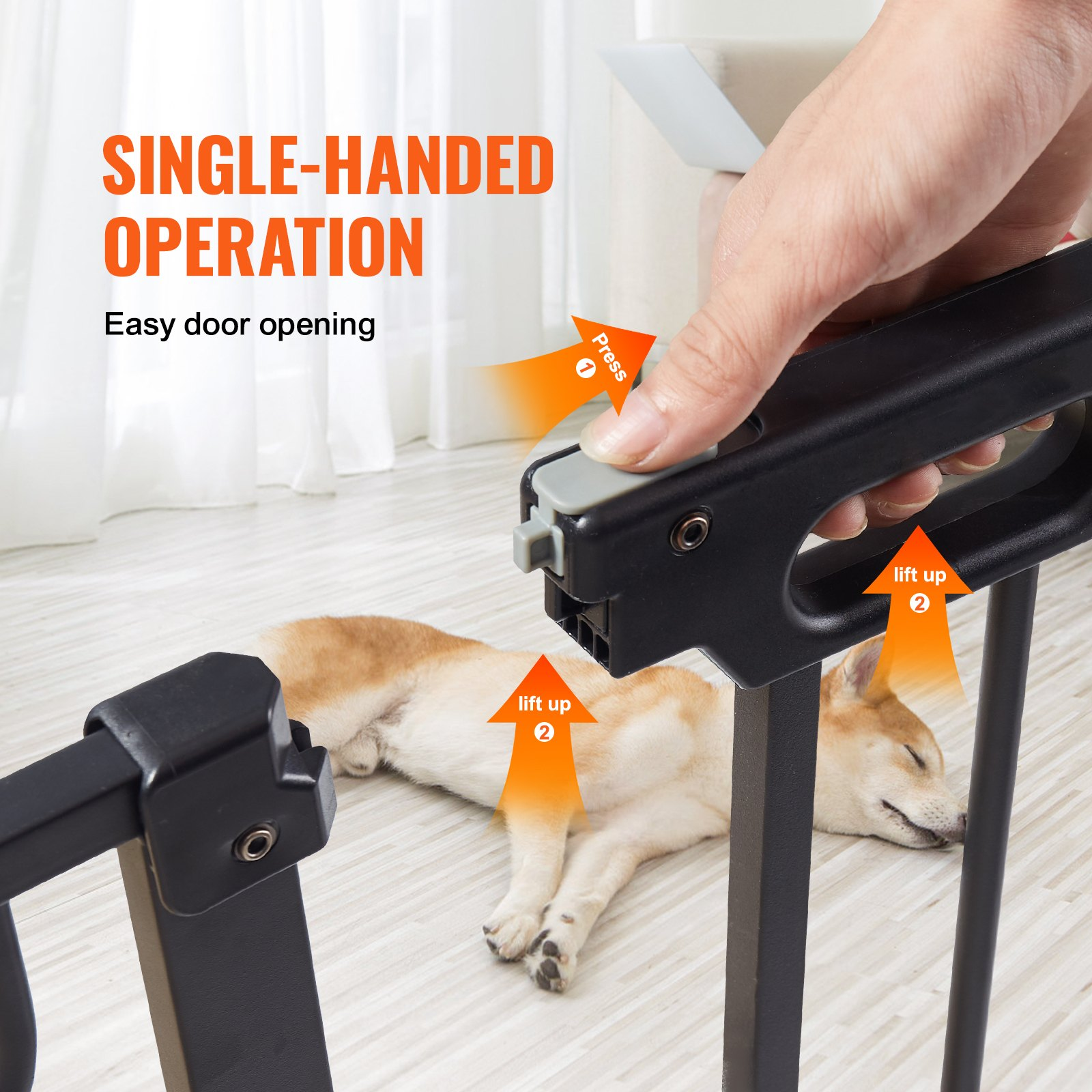 Start2Finish VEVOR baby gate in black, 30-inch high, extra wide 29.5-46.4 inches, with walk-thru, auto-close, pressure and wall mount