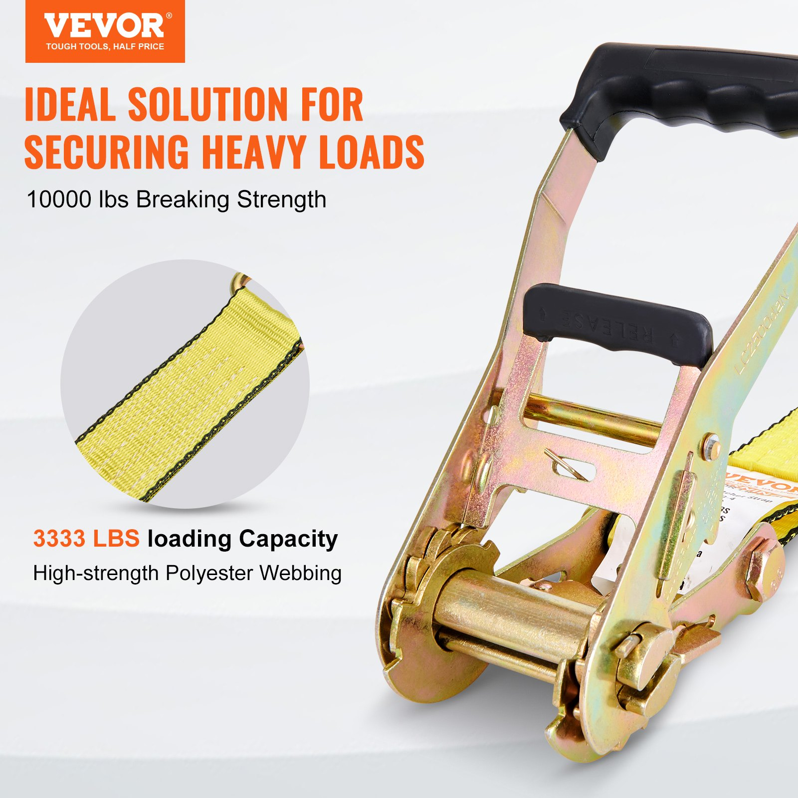 Start2Finish VEVOR ratchet tie down straps, 4-pack, 2x27 ft with double J hooks, padded handles, 10,000 lb strength for securing cargo.