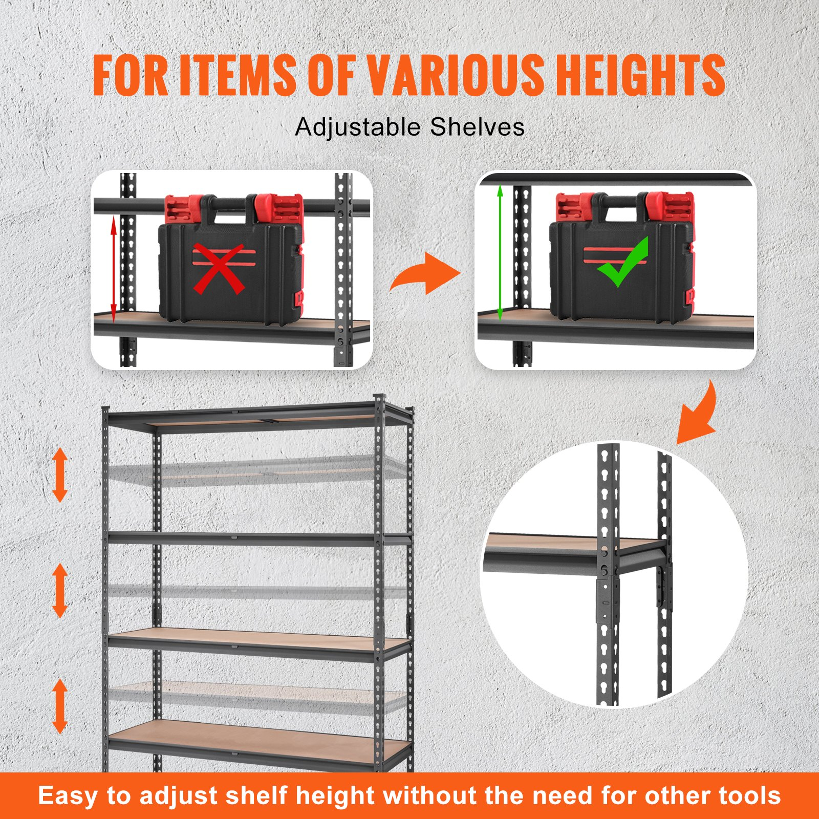 Start2Finish VEVOR 5-tier heavy-duty metal shelving unit in black, 48" wide by 72" high, with adjustable shelves for garage or storage.