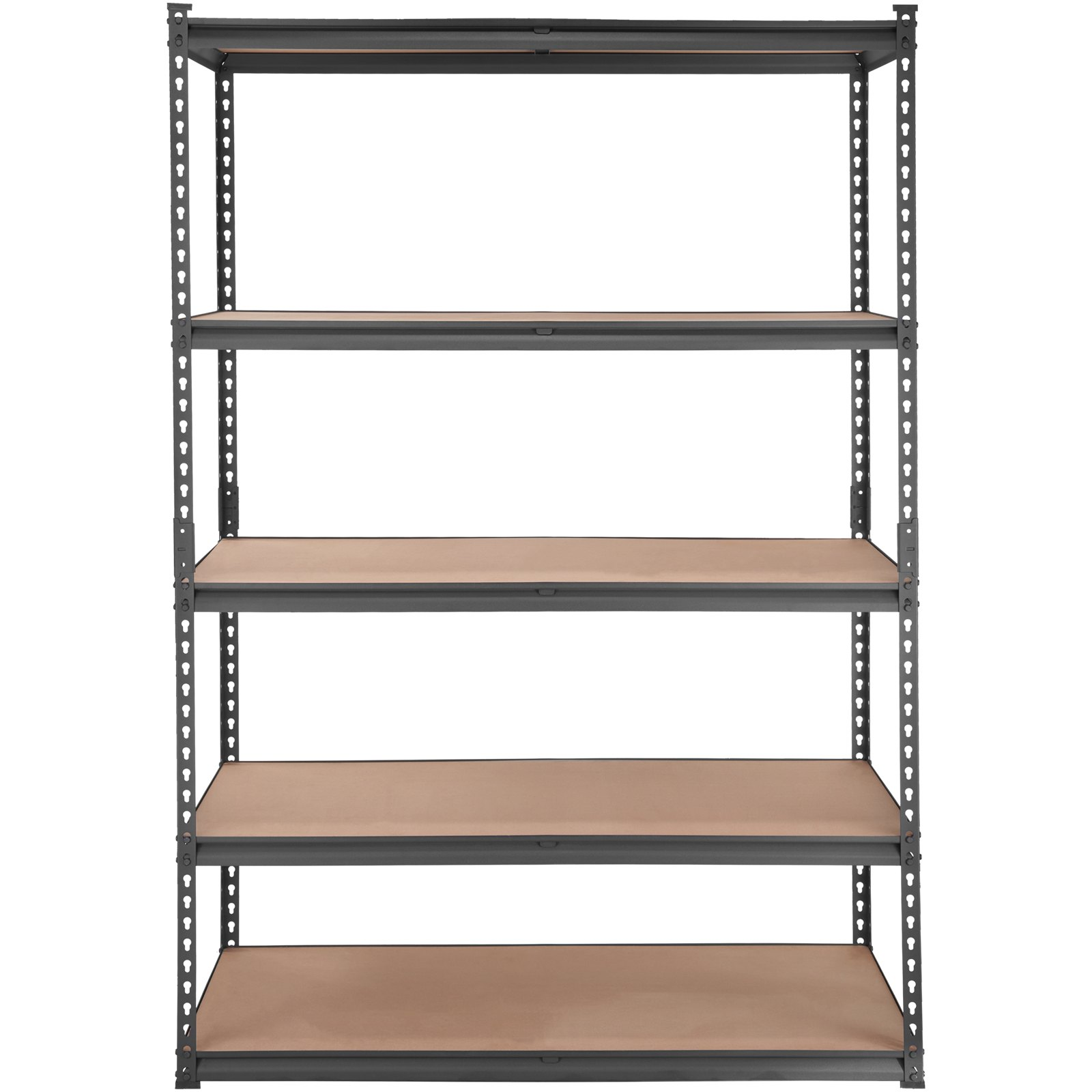 Black 5-tier VEVOR storage shelving unit with adjustable shelves, heavy-duty metal garage organizer, 48x24x72 inches