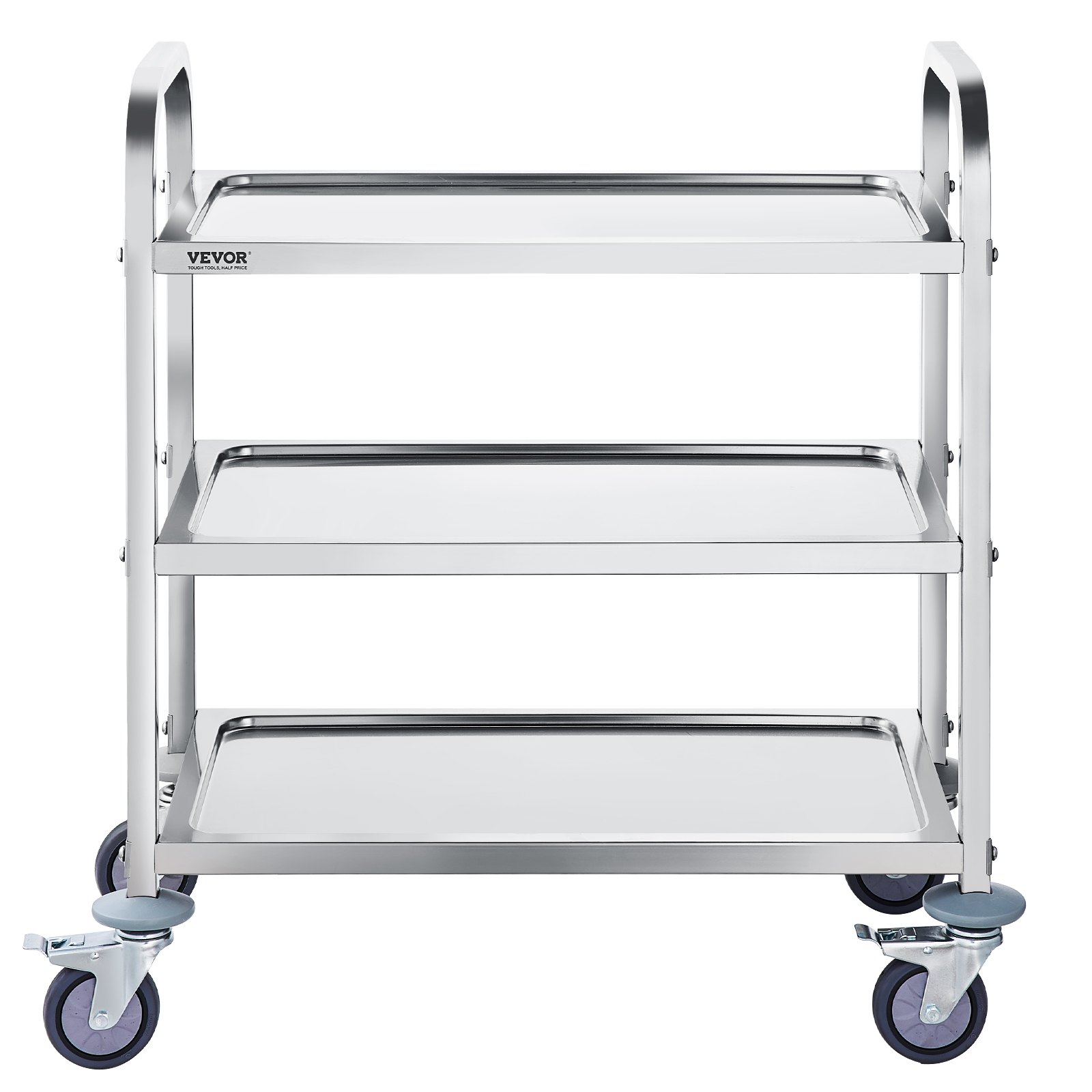 Start2Finish VEVOR stainless steel 3-layer lab utility cart with lockable wheels, ideal for lab, clinic, kitchen, or salon use.