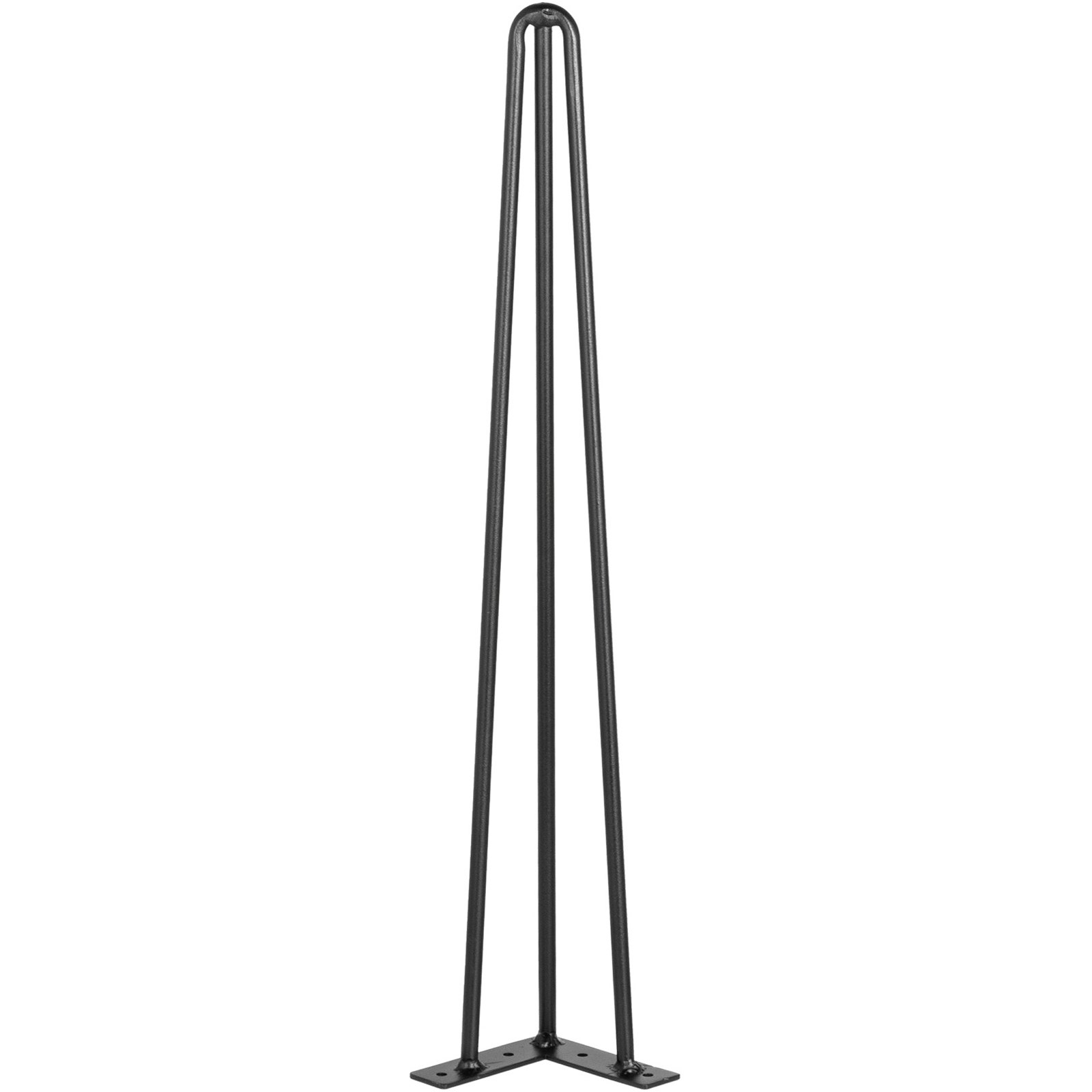 Set of four black VEVOR hairpin table legs, 28-inch heavy-duty steel desk legs with 220lbs capacity each, for DIY furniture.