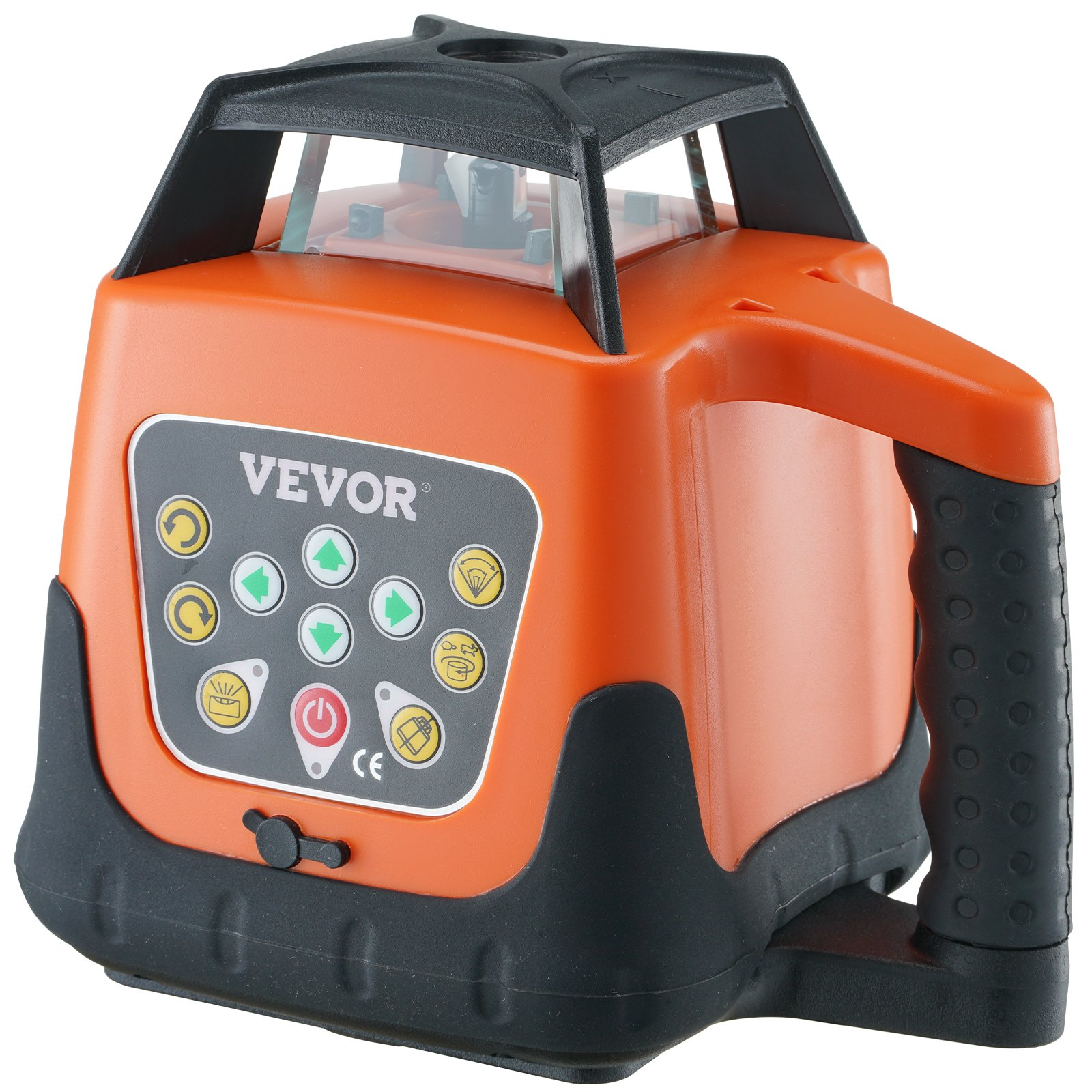 Start2Finish VEVOR laser level with green cross line, 2000ft range, remote control, waterproof, self-leveling, and adjustable rotation.
