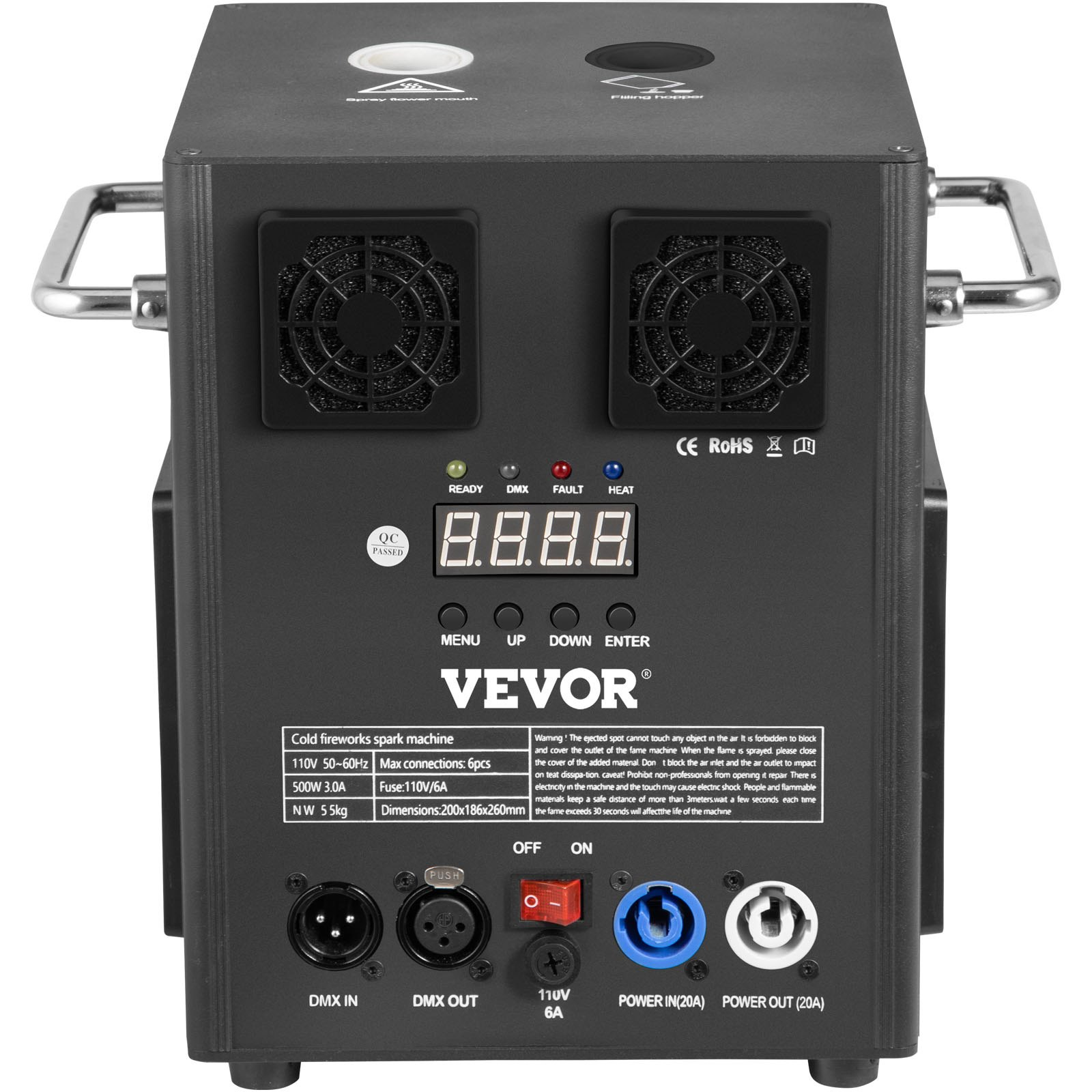 Start2Finish VEVOR 500W stage effect machine with wireless remote and DMX control, used for wedding and musical show entertainment.